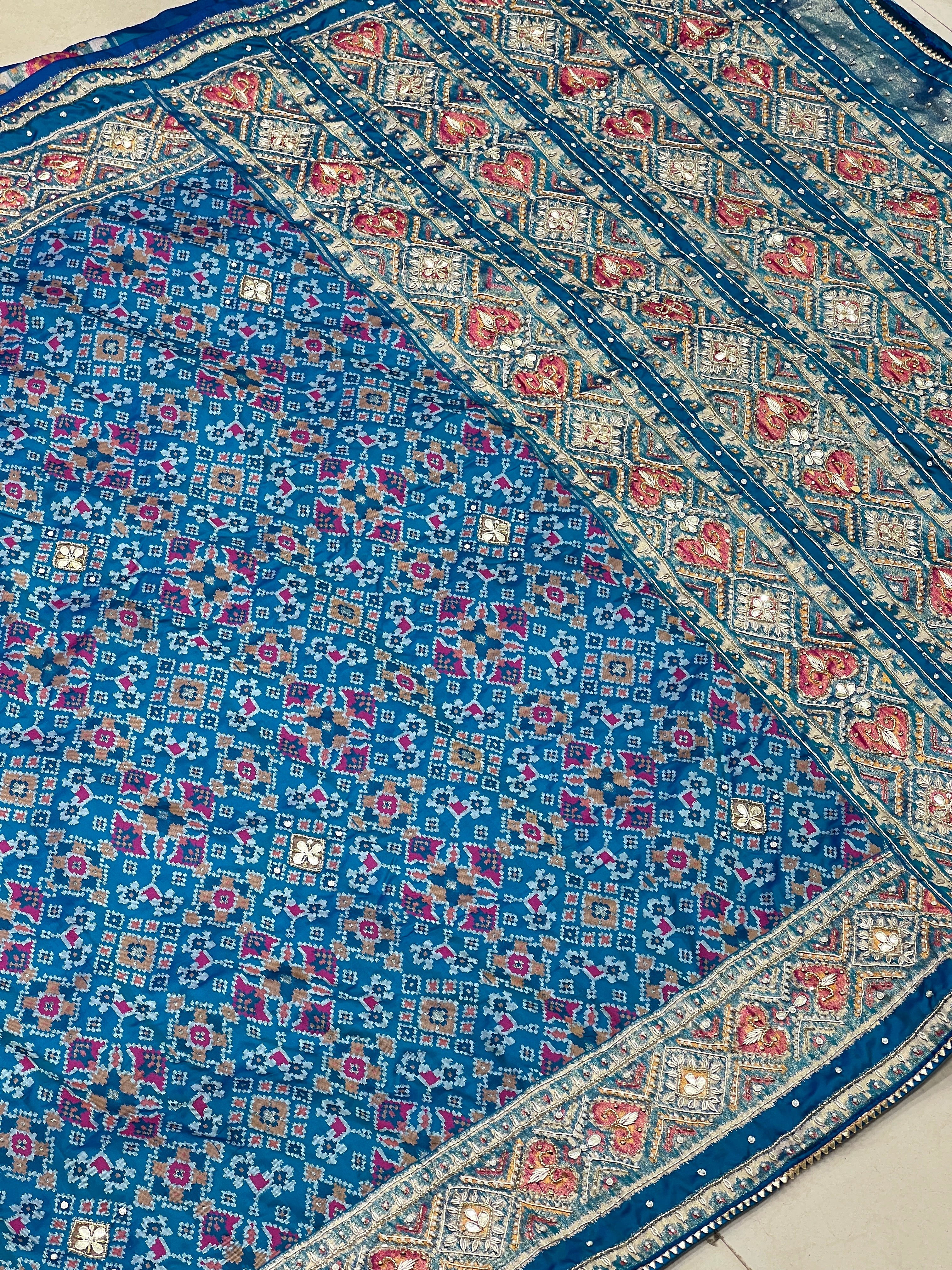 Blue Patola Hand Embroidery Saree