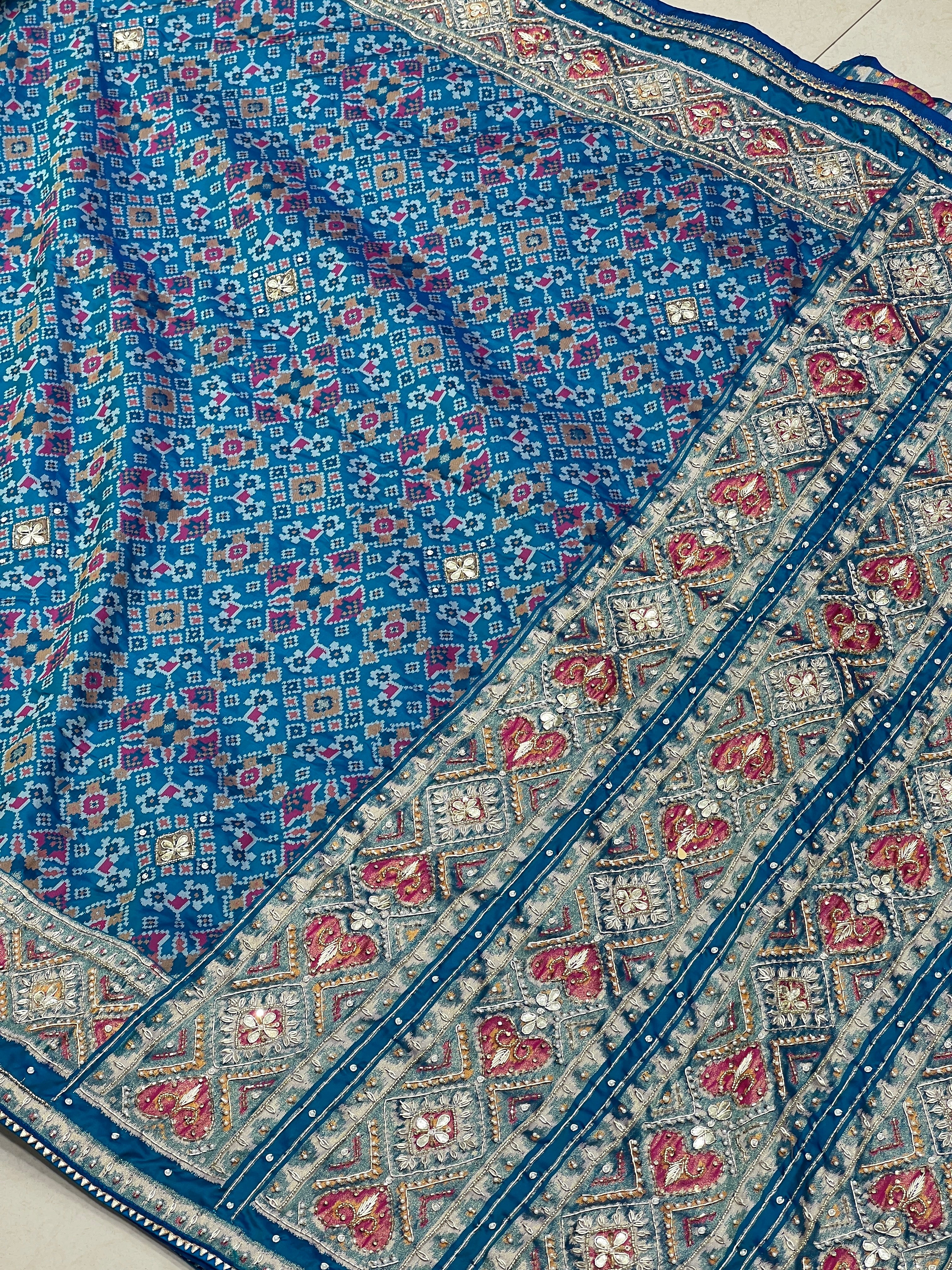 Blue Patola Hand Embroidery Saree