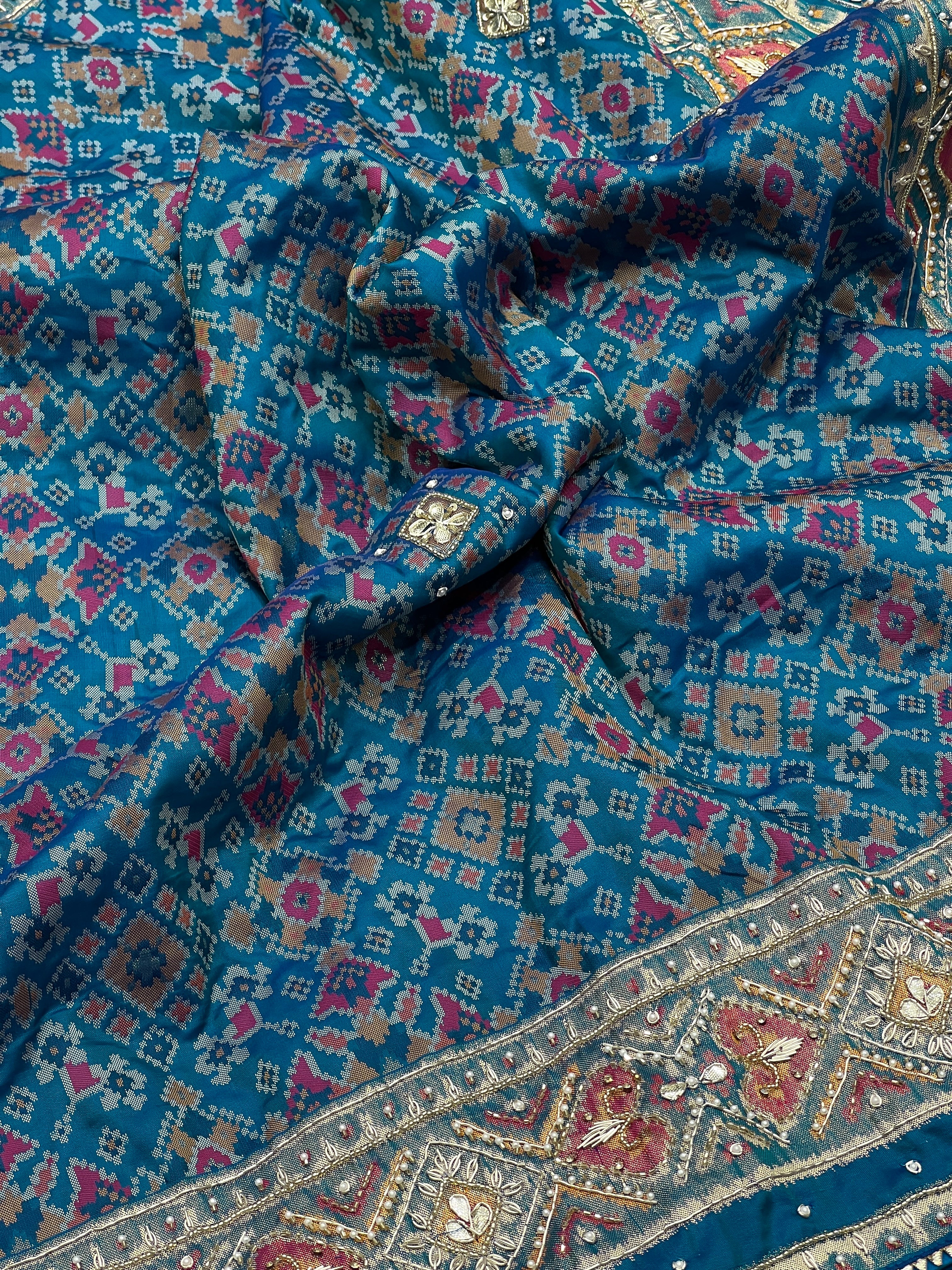 Blue Patola Hand Embroidery Saree