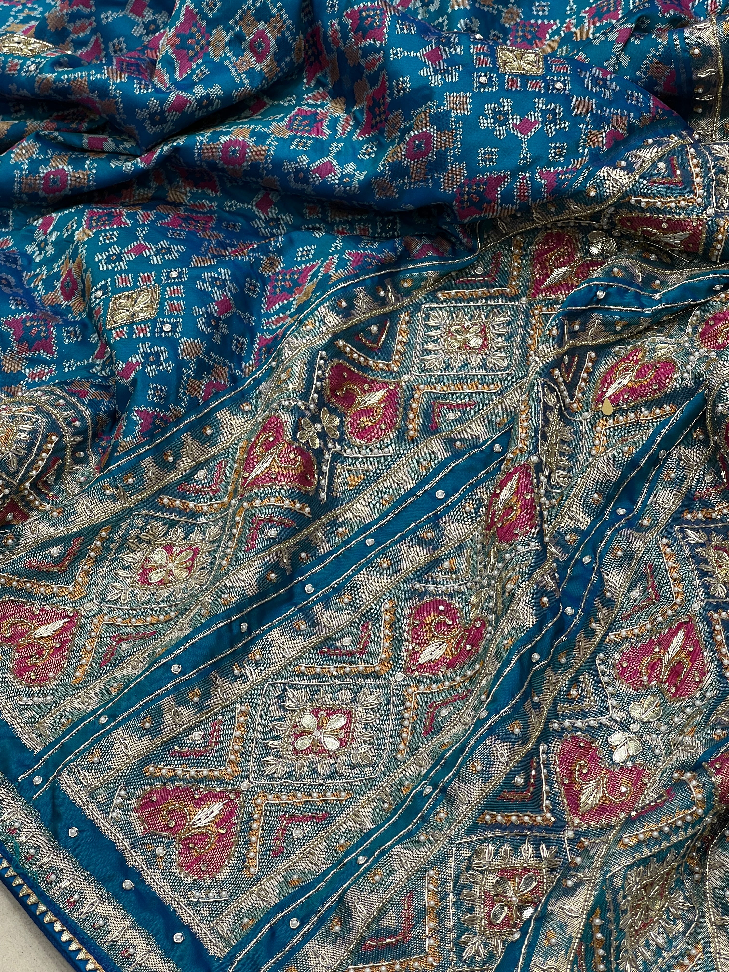 Blue Patola Hand Embroidery Saree