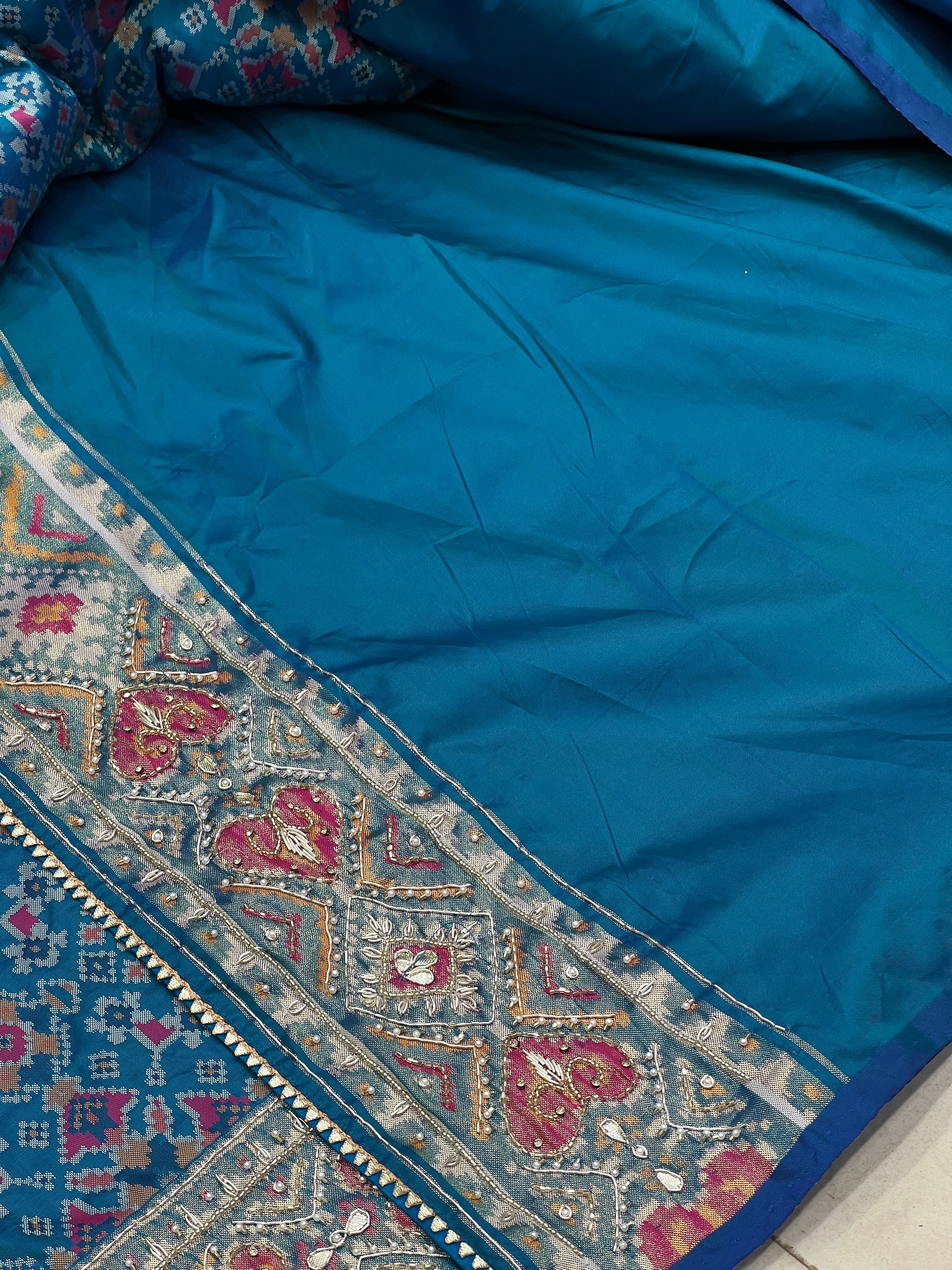 Blue Patola Hand Embroidery Saree