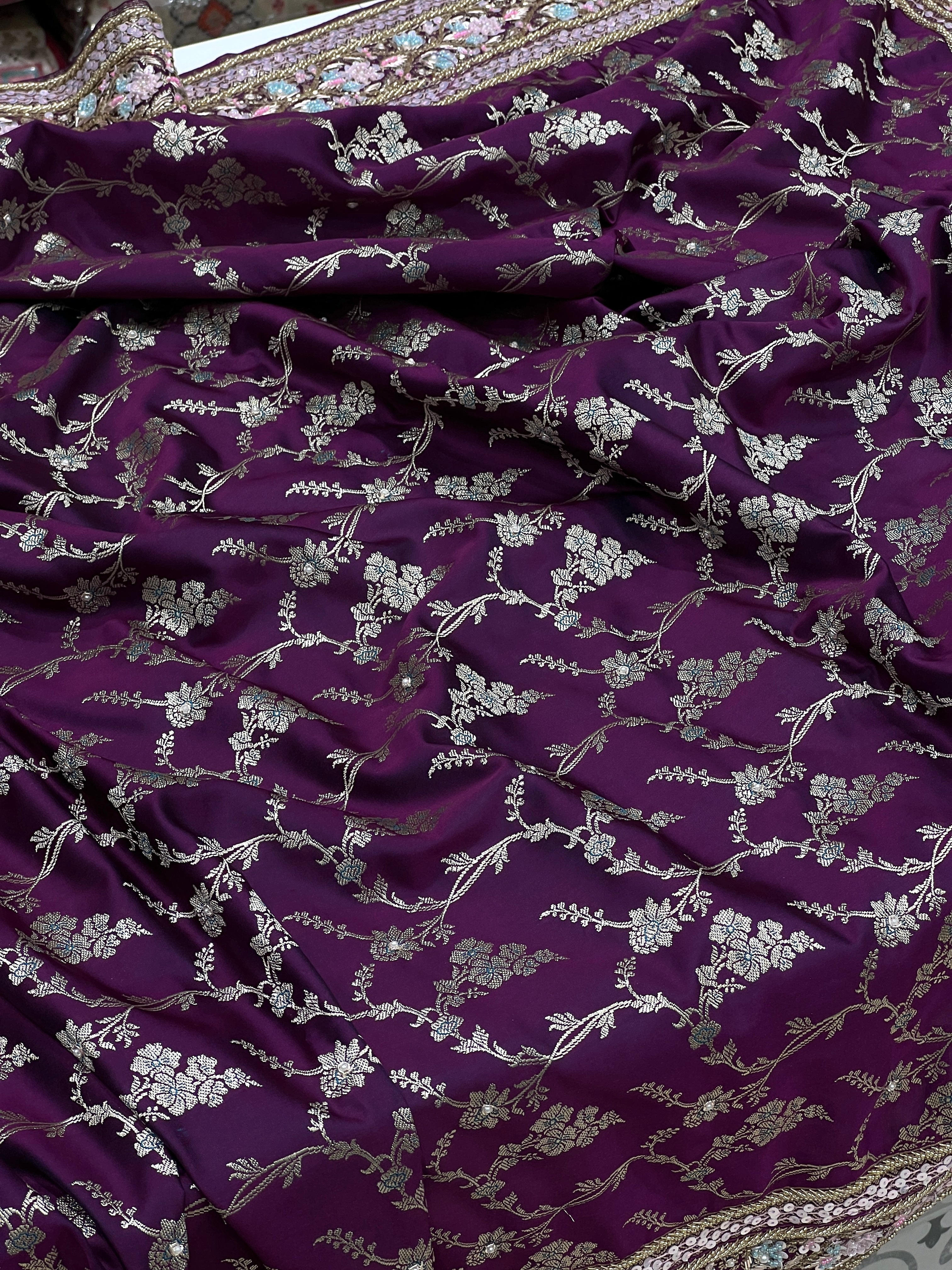Wine Dhup Chav Jasmine Jaal Fancy Hand Embroidery Saree