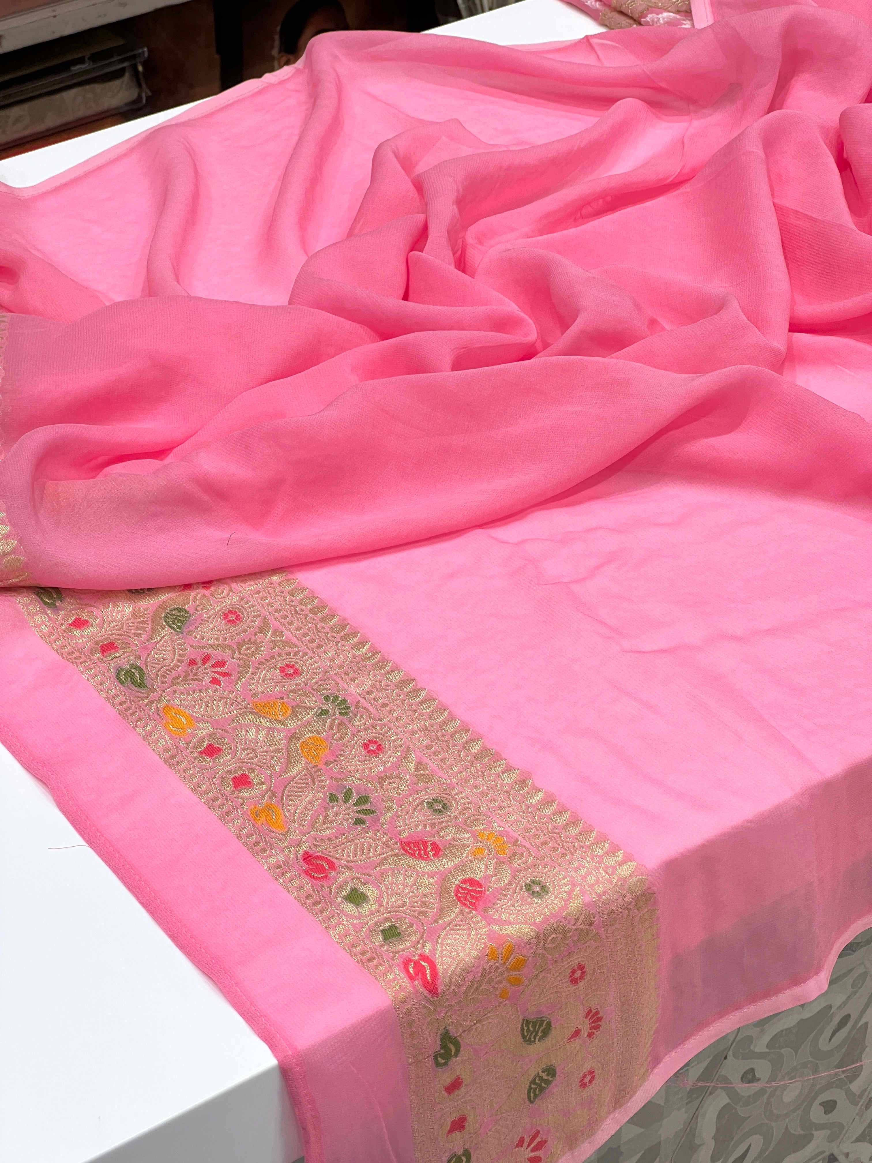 Pink Georgette Gharchola Saree