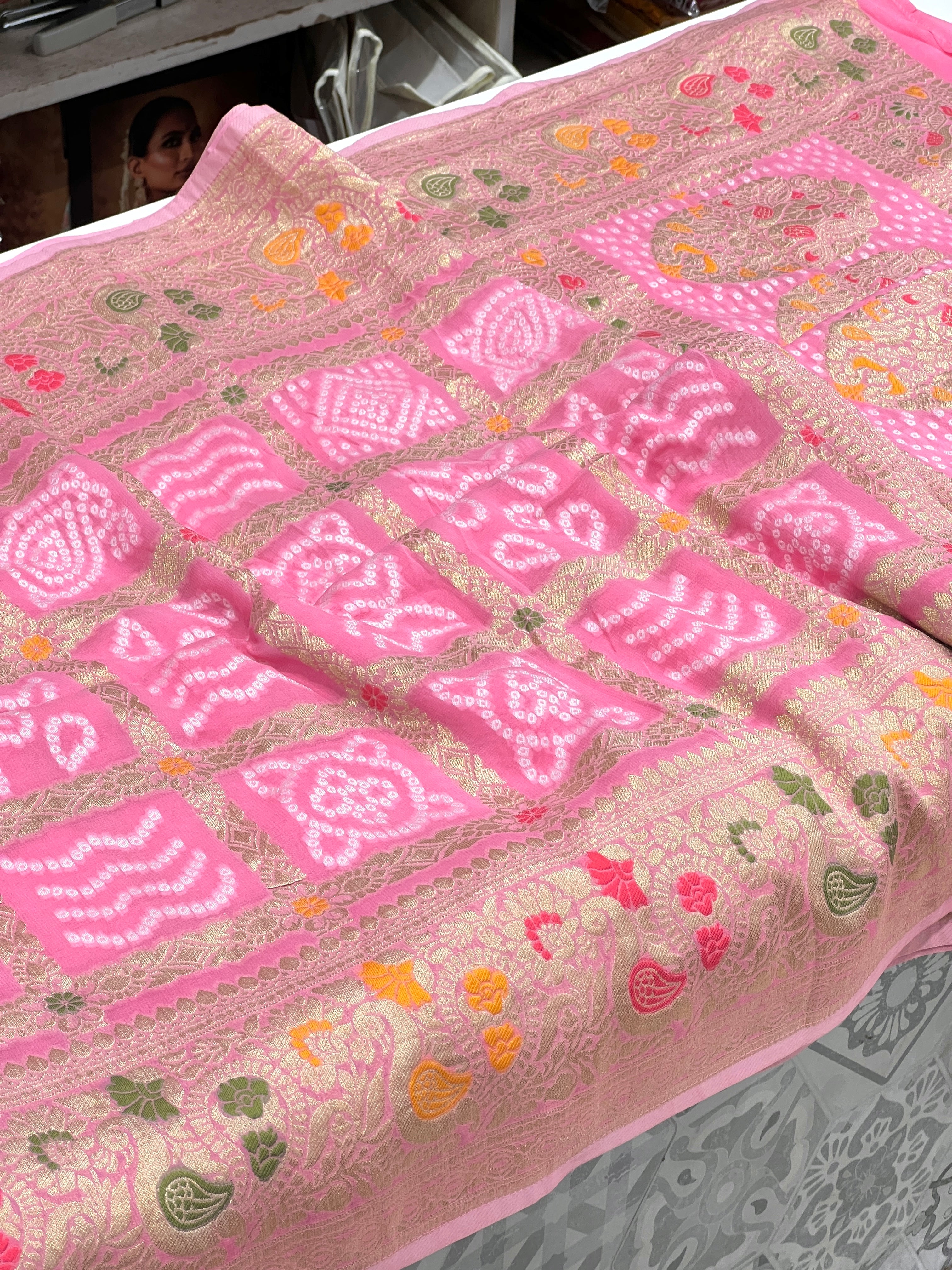Pink Georgette Gharchola Saree