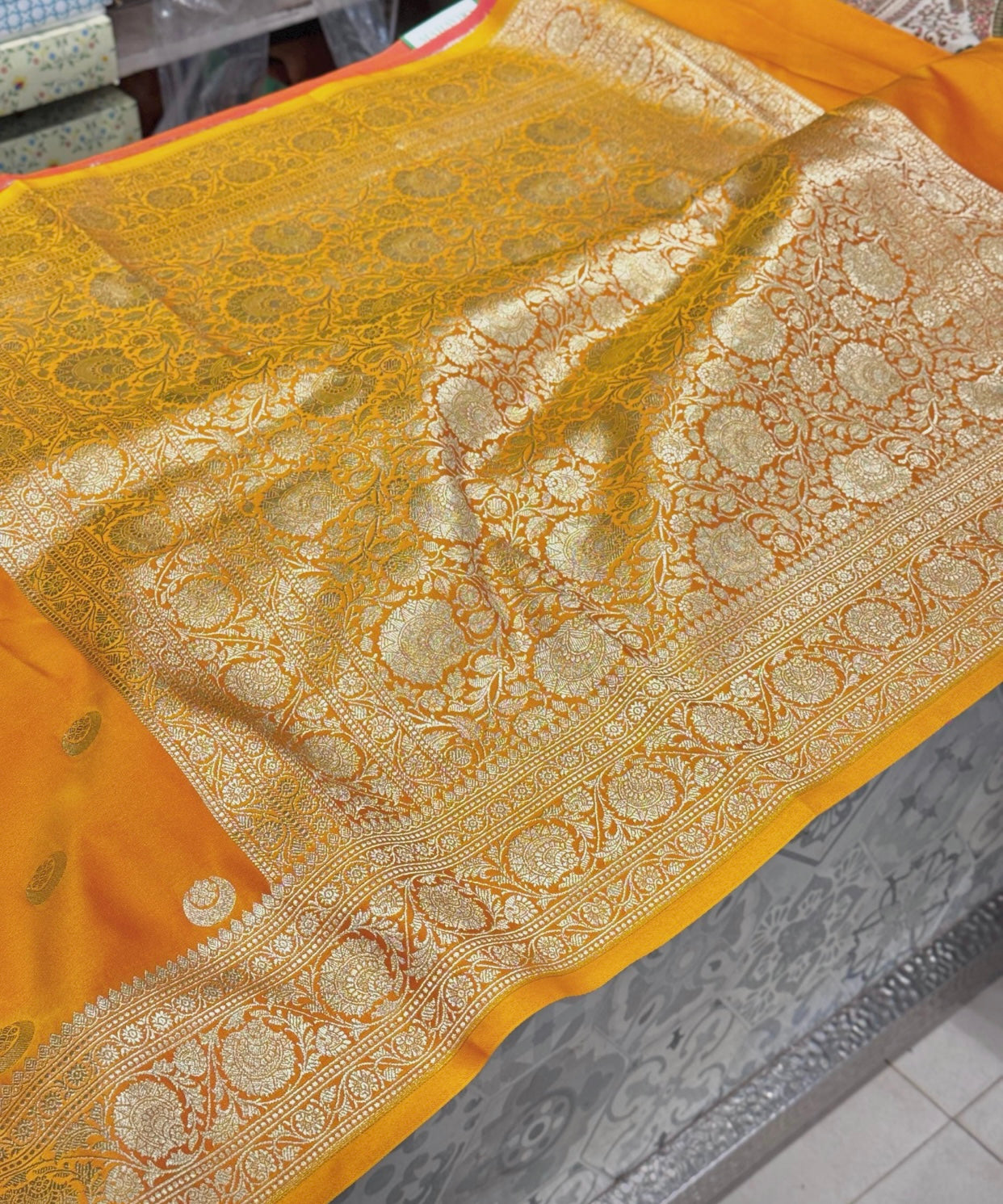 Mango Yellow Chand Butti Saree