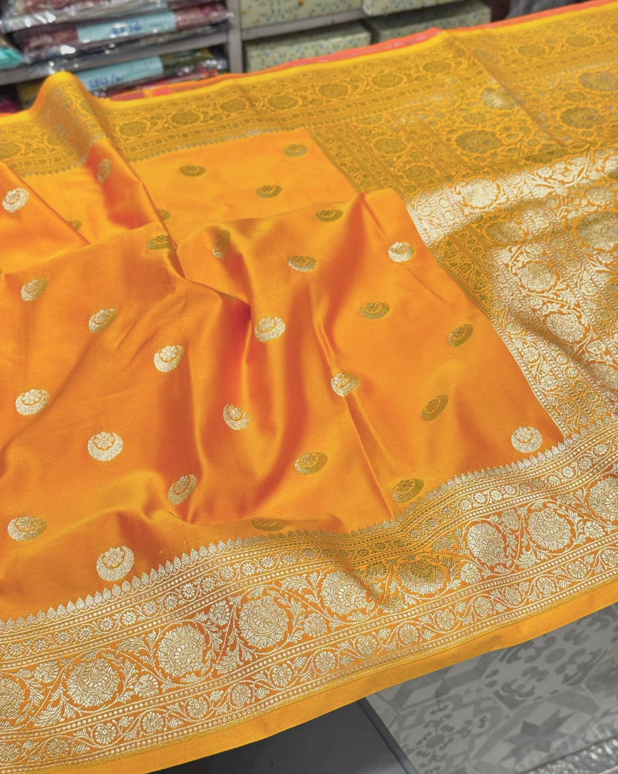 Mango Yellow Chand Butti Saree