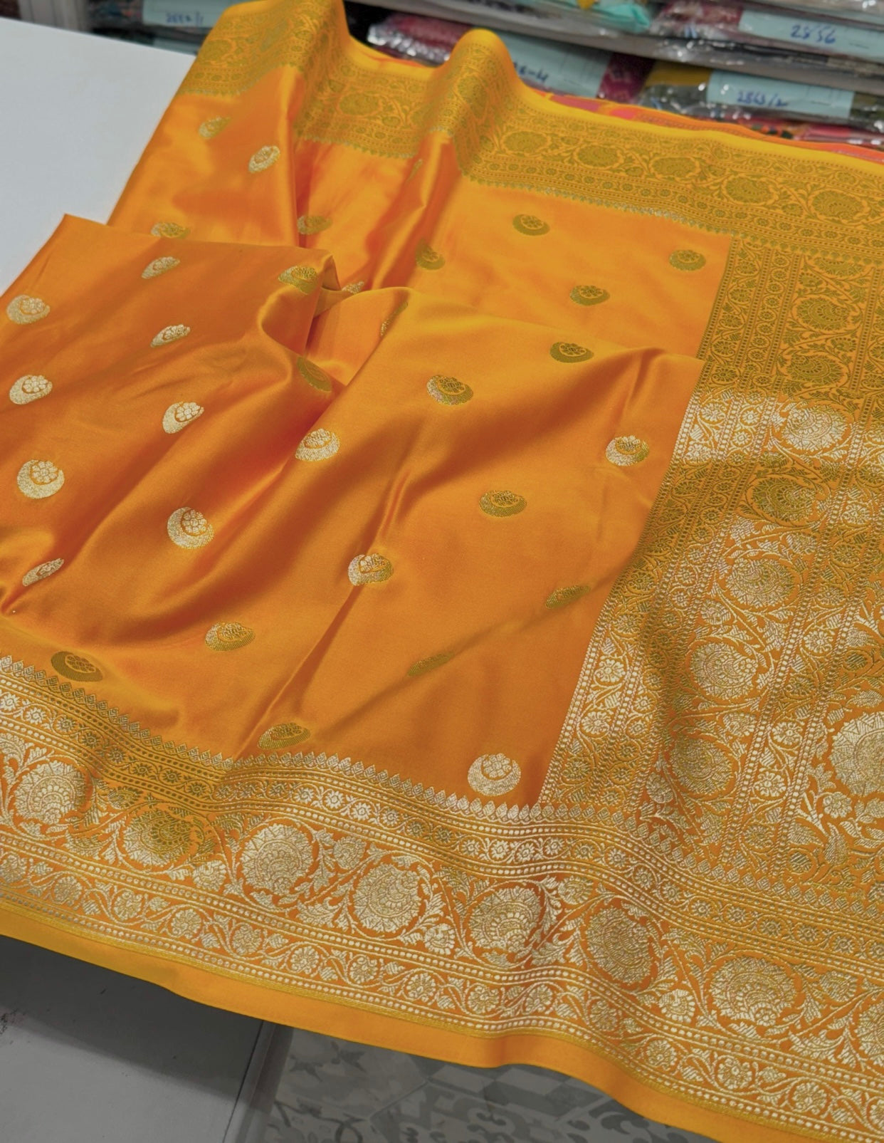 Mango Yellow Chand Butti Saree