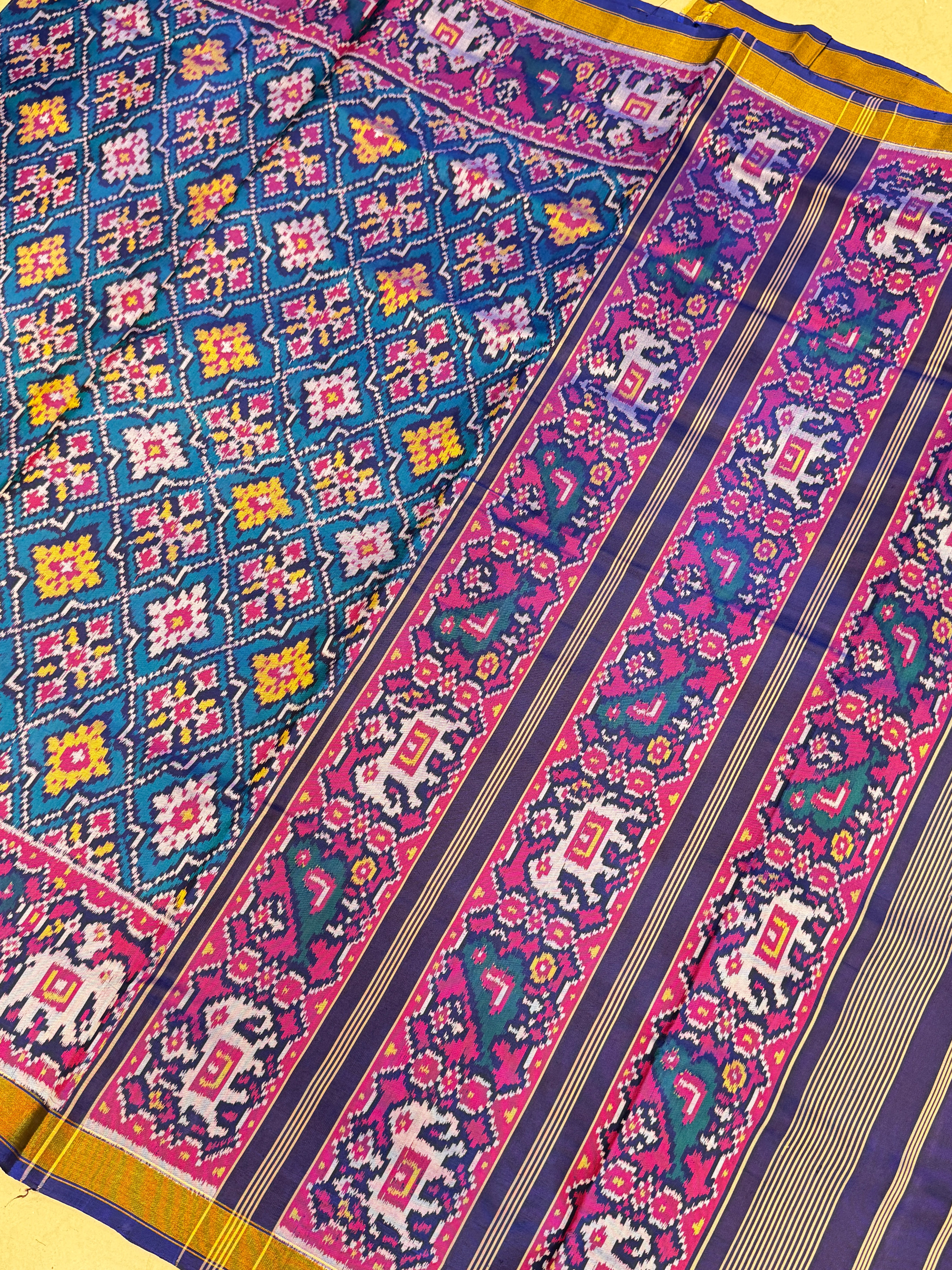 Blue Check Handloom Rajkot Patola Silk Saree