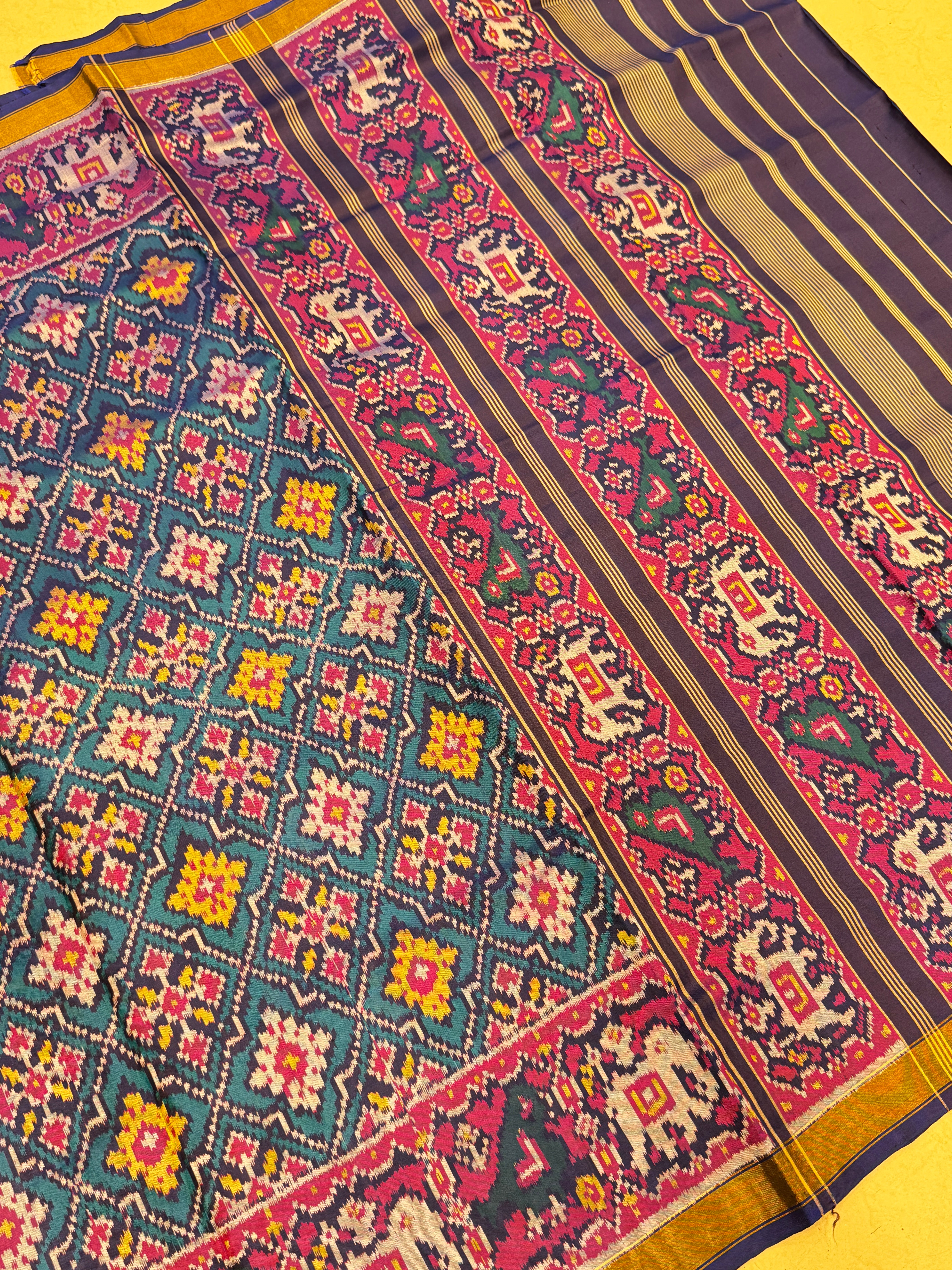 Blue Check Handloom Rajkot Patola Silk Saree