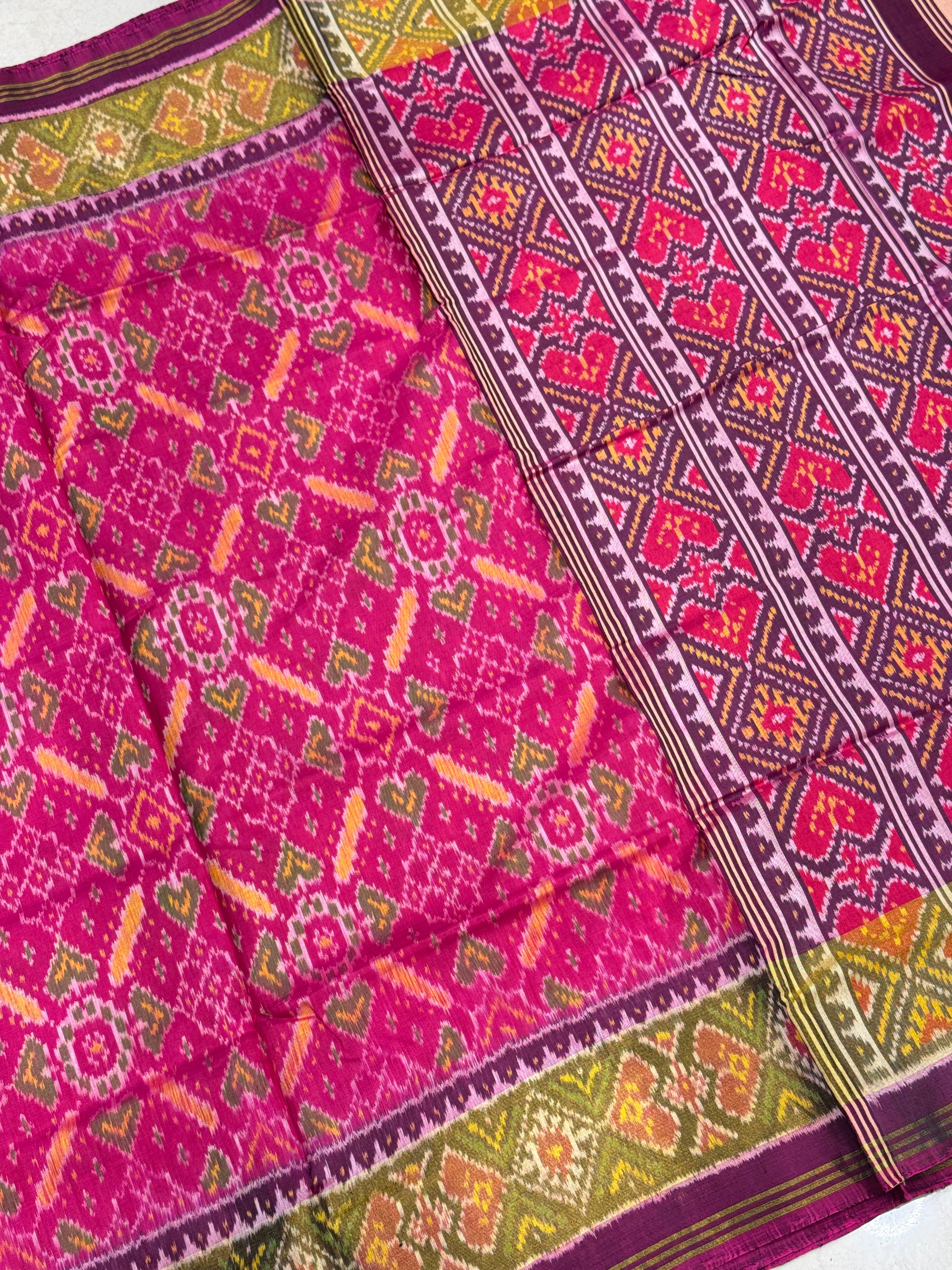 Rani Pink Handloom Rajkot Patola Silk Saree