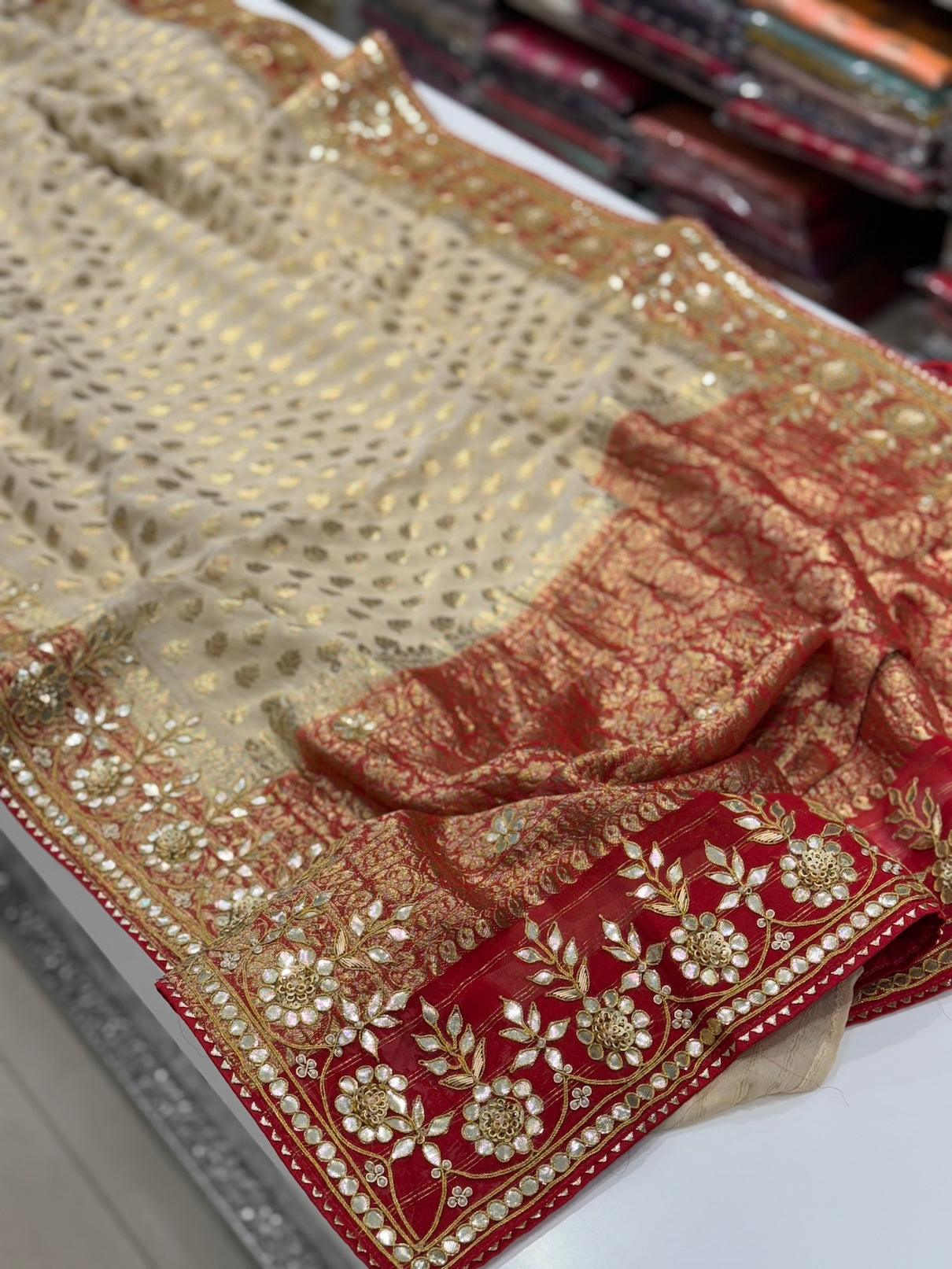 Beige Georgette Butti Gotapatti Saree