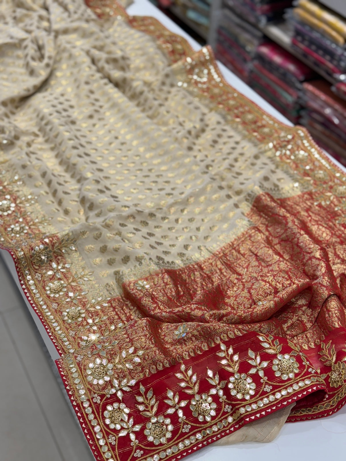 Beige Georgette Butti Gotapatti Saree