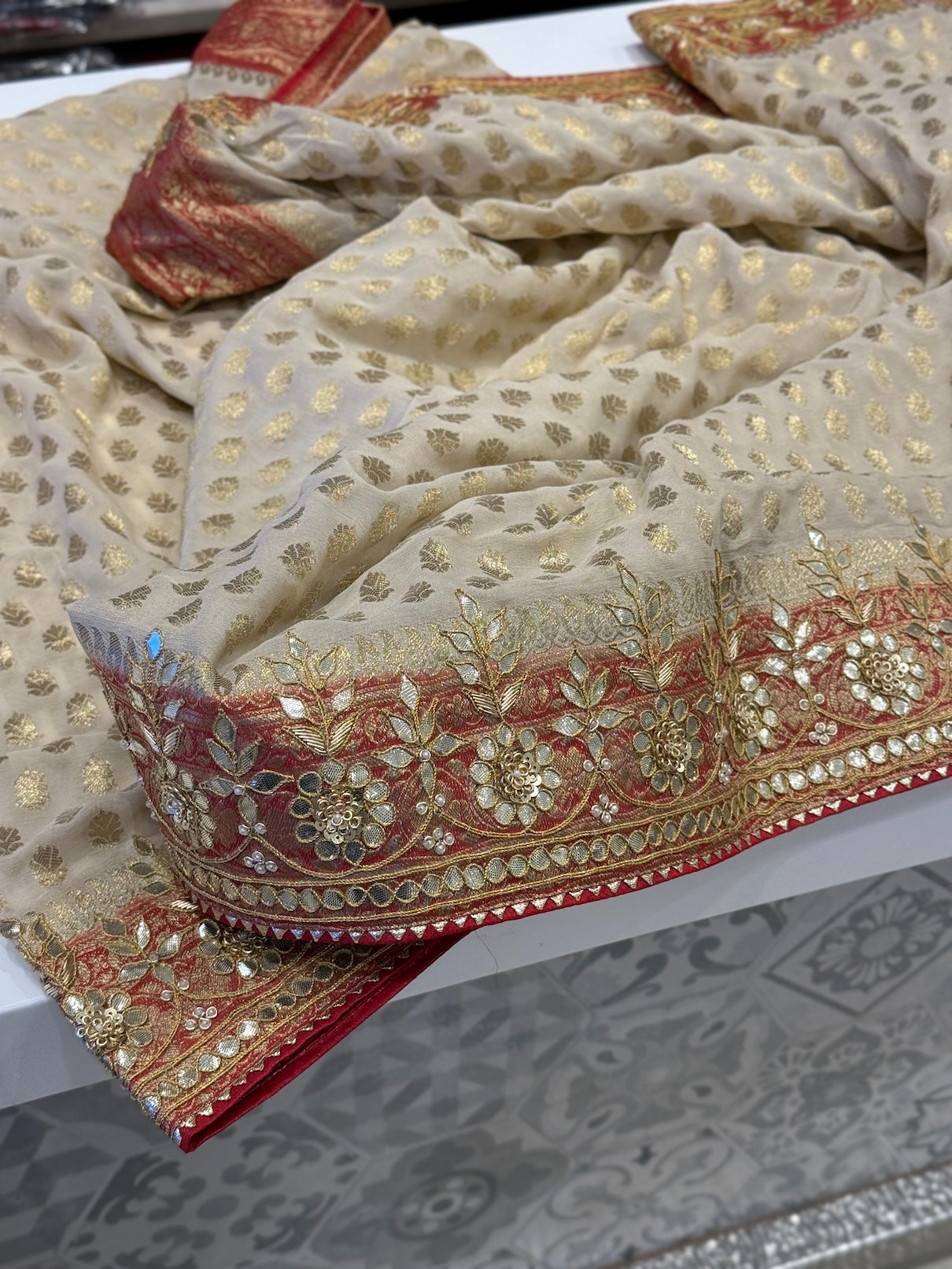 Beige Georgette Butti Gotapatti Saree