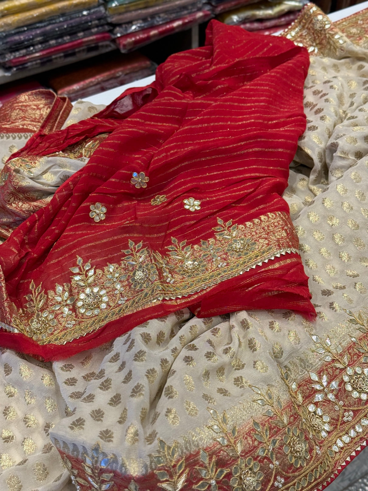 Beige Georgette Butti Gotapatti Saree