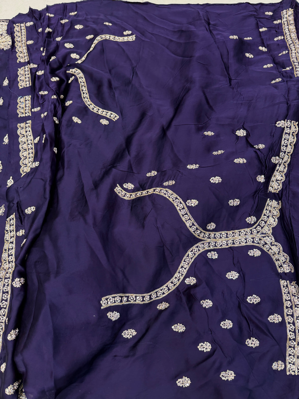 Violet Pure Satin Silk Zardosi Hand Embroidery Jaal Saree