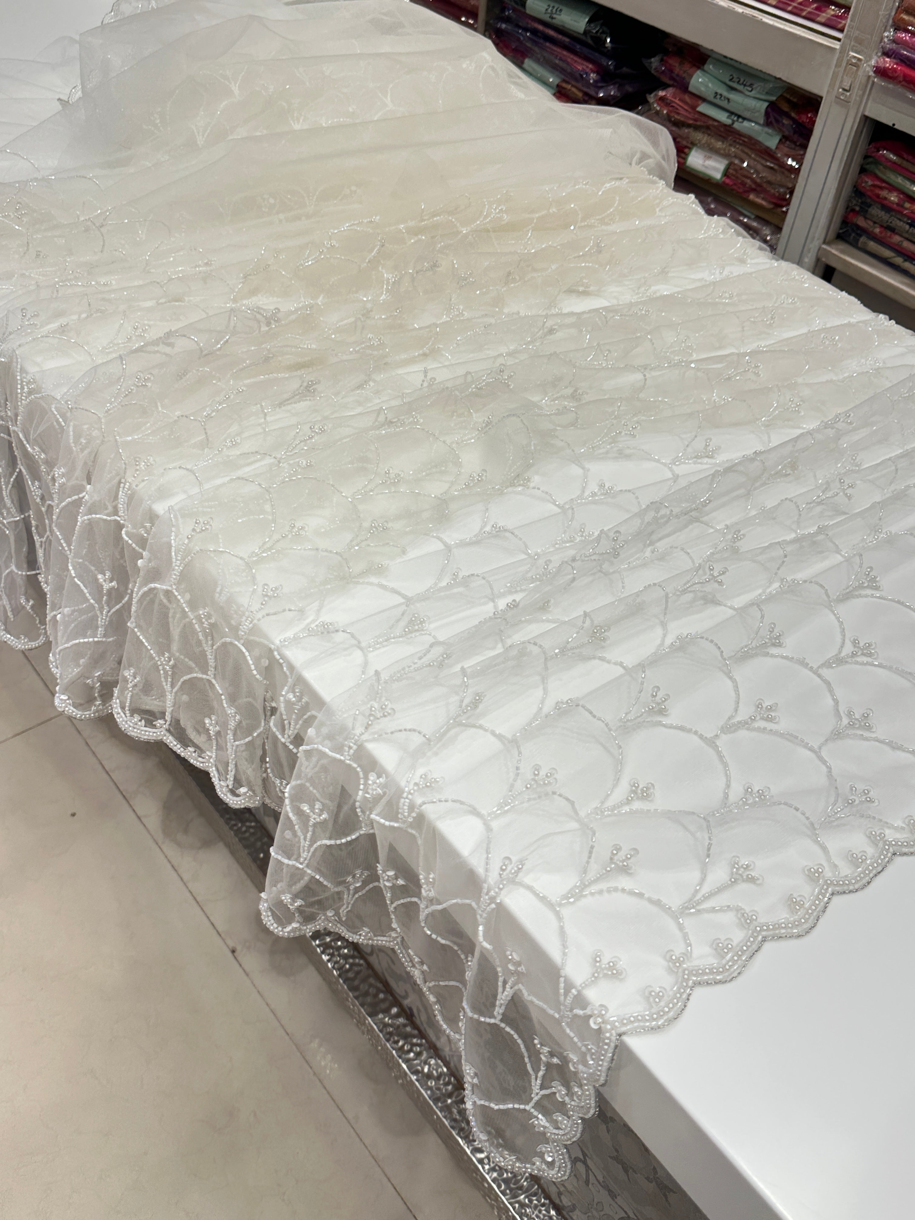 White on White Net Saree