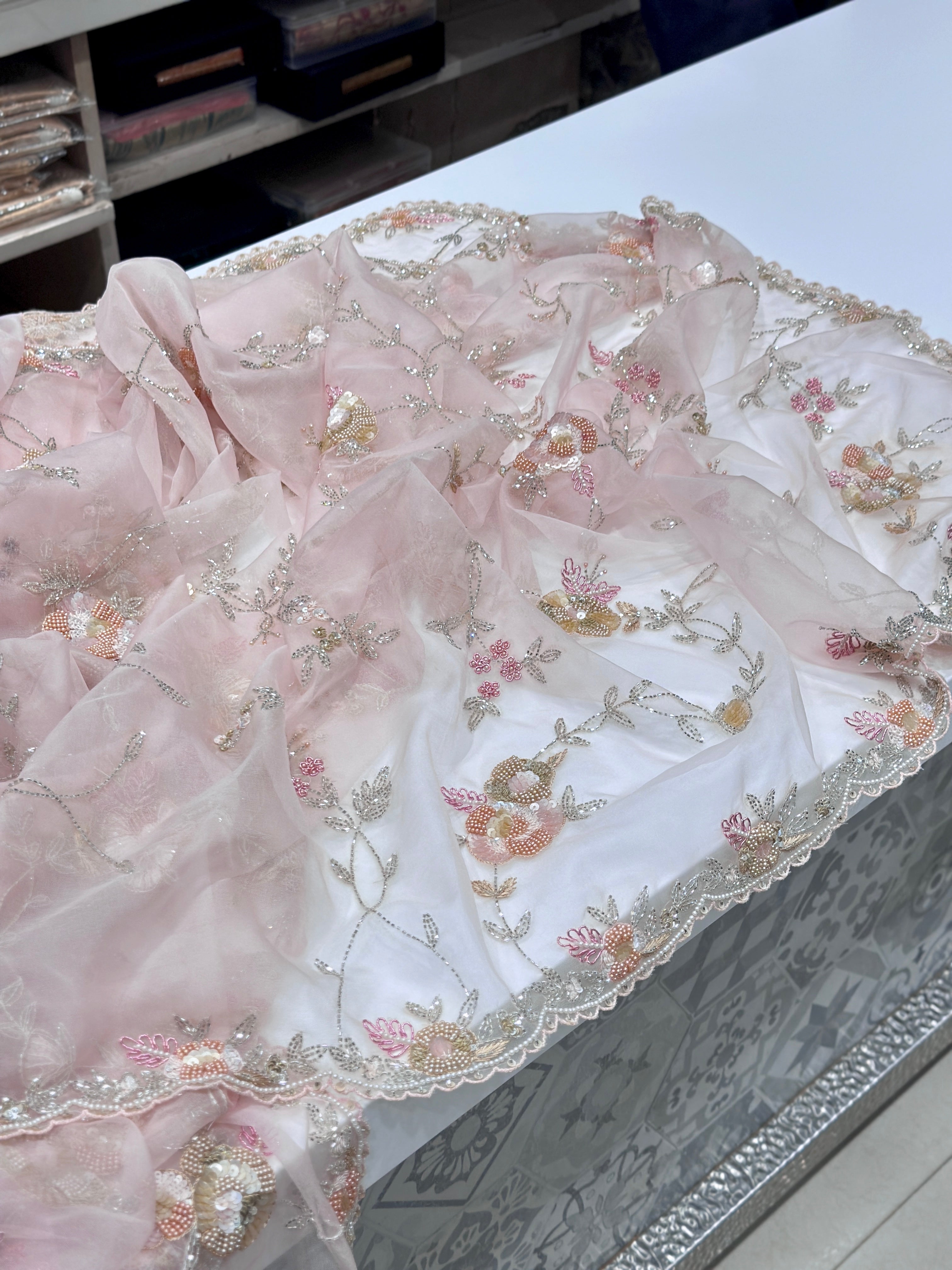 Pink Organza Multi Jaal Embroidery Saree
