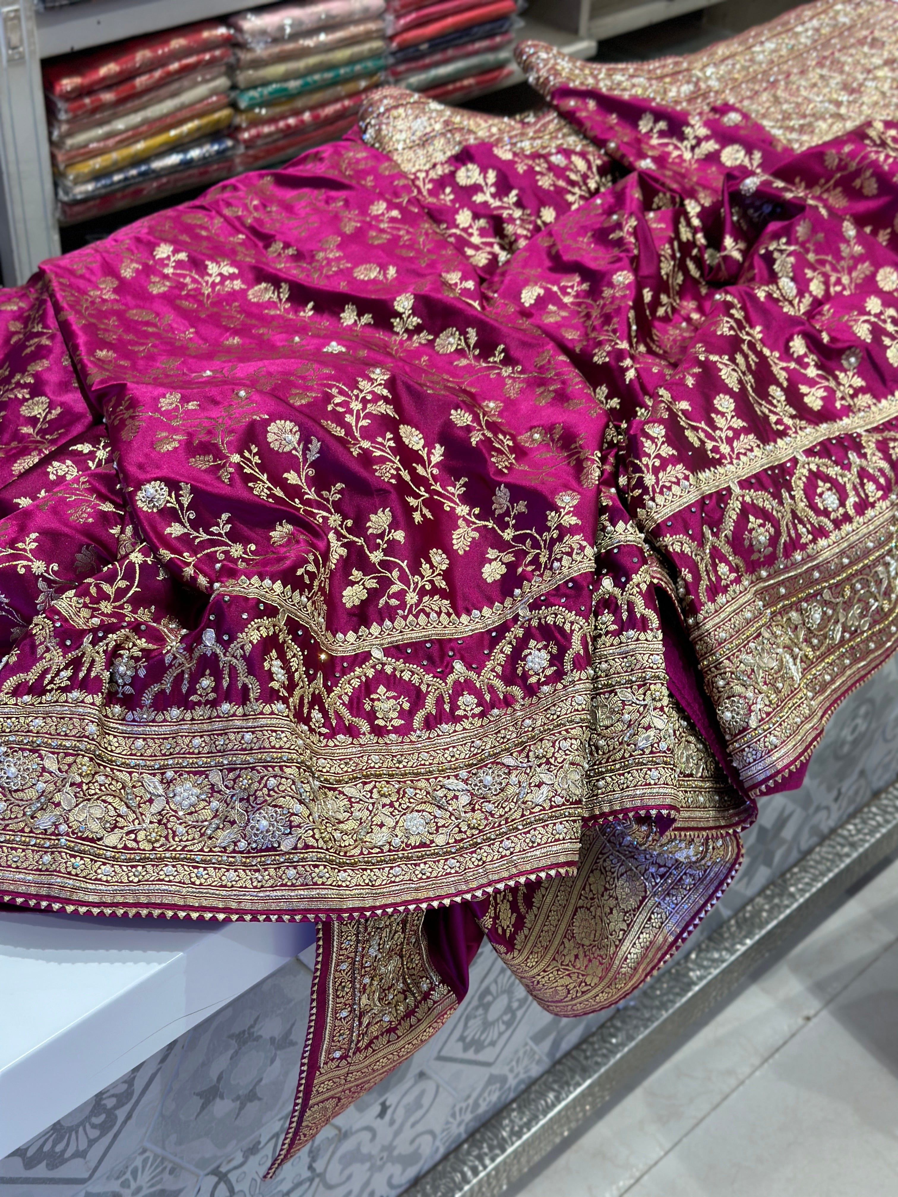 Wine Banarasi Skirt Border Hand Embroidery Saree