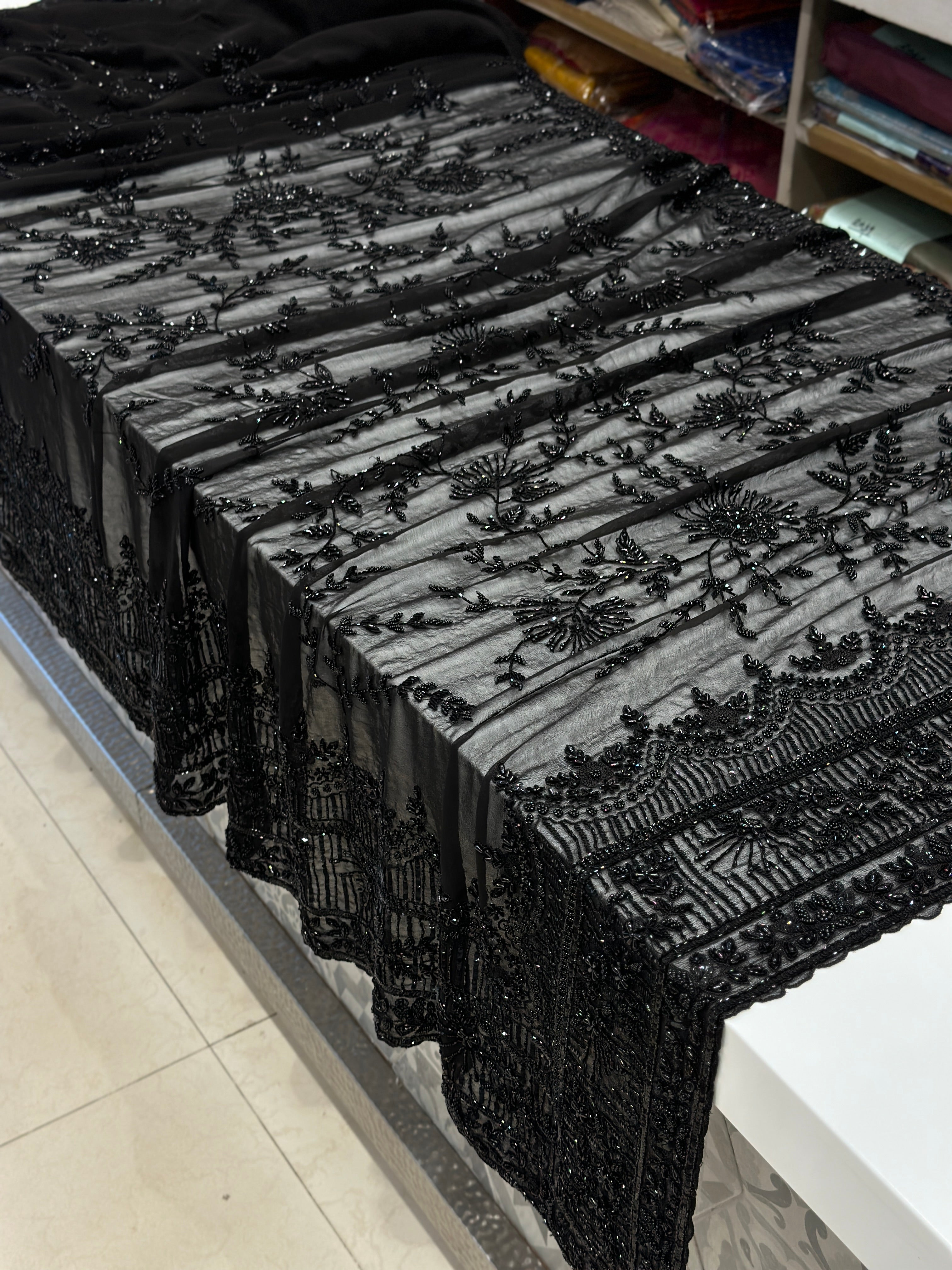 Black Georgette Hand Embroidery Saree