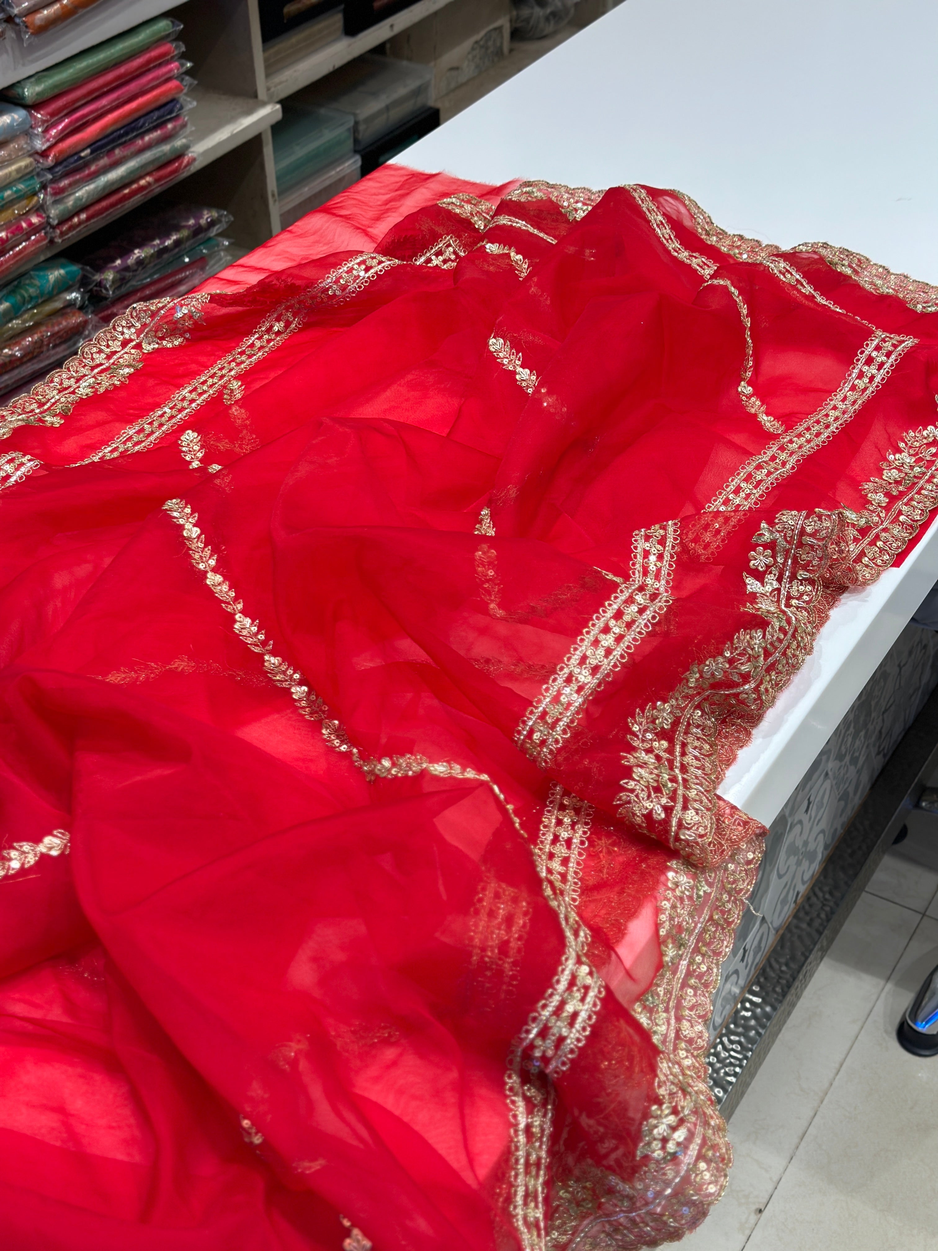 Red Organza Pita Saree