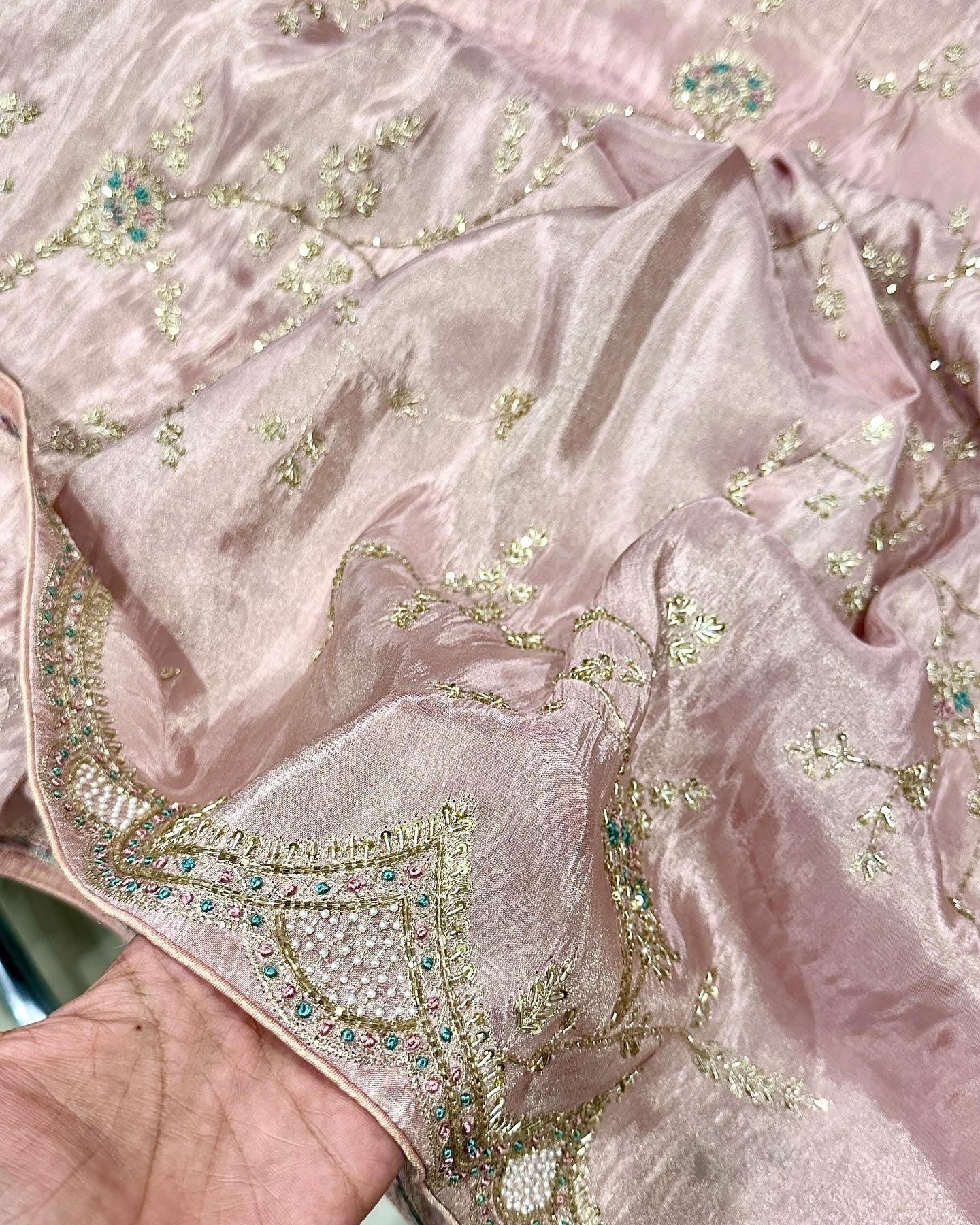 Pink Crepe Tissue Embroidery Saree