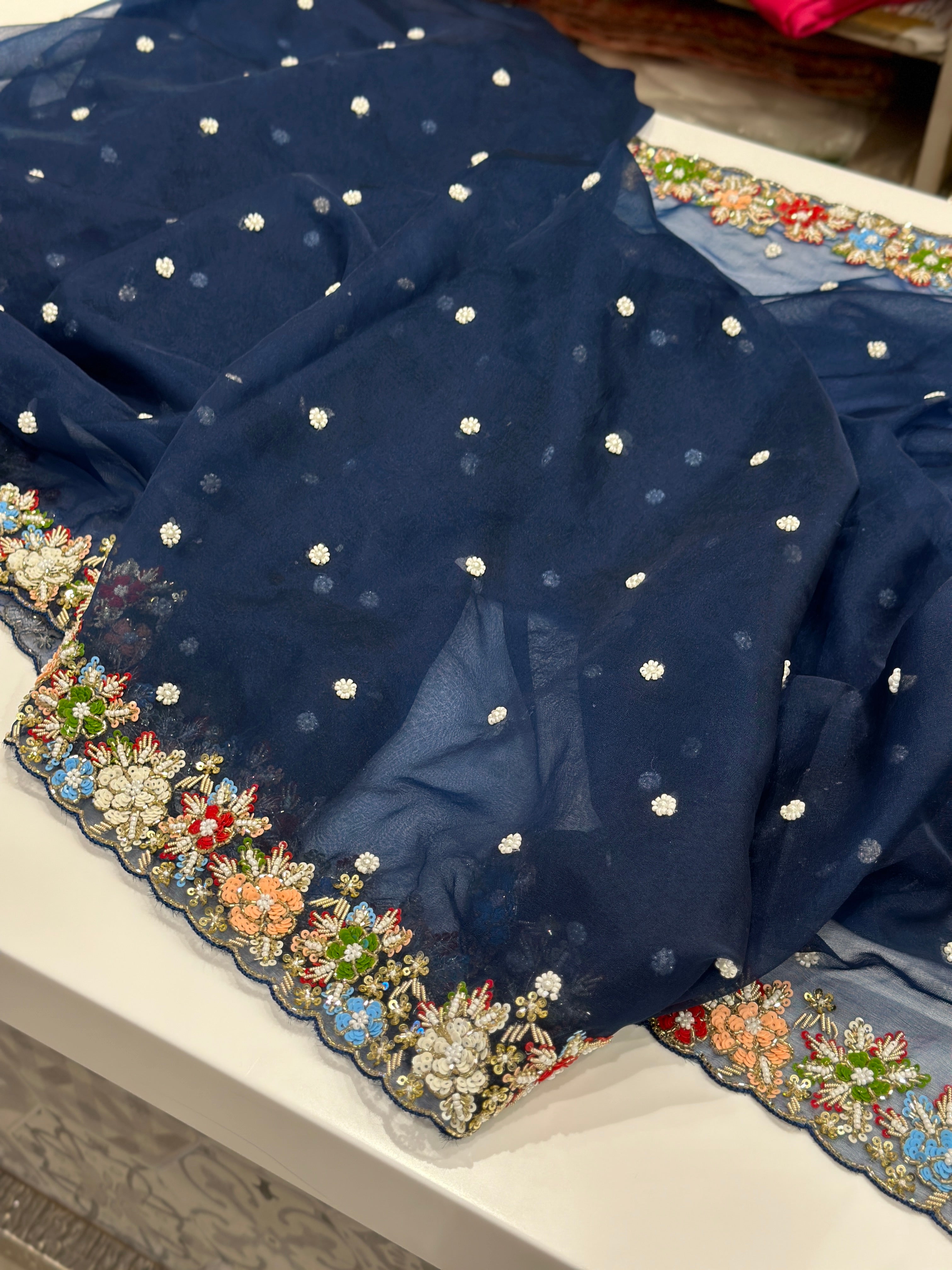 Navy Blue Zardosi Sequin Saree