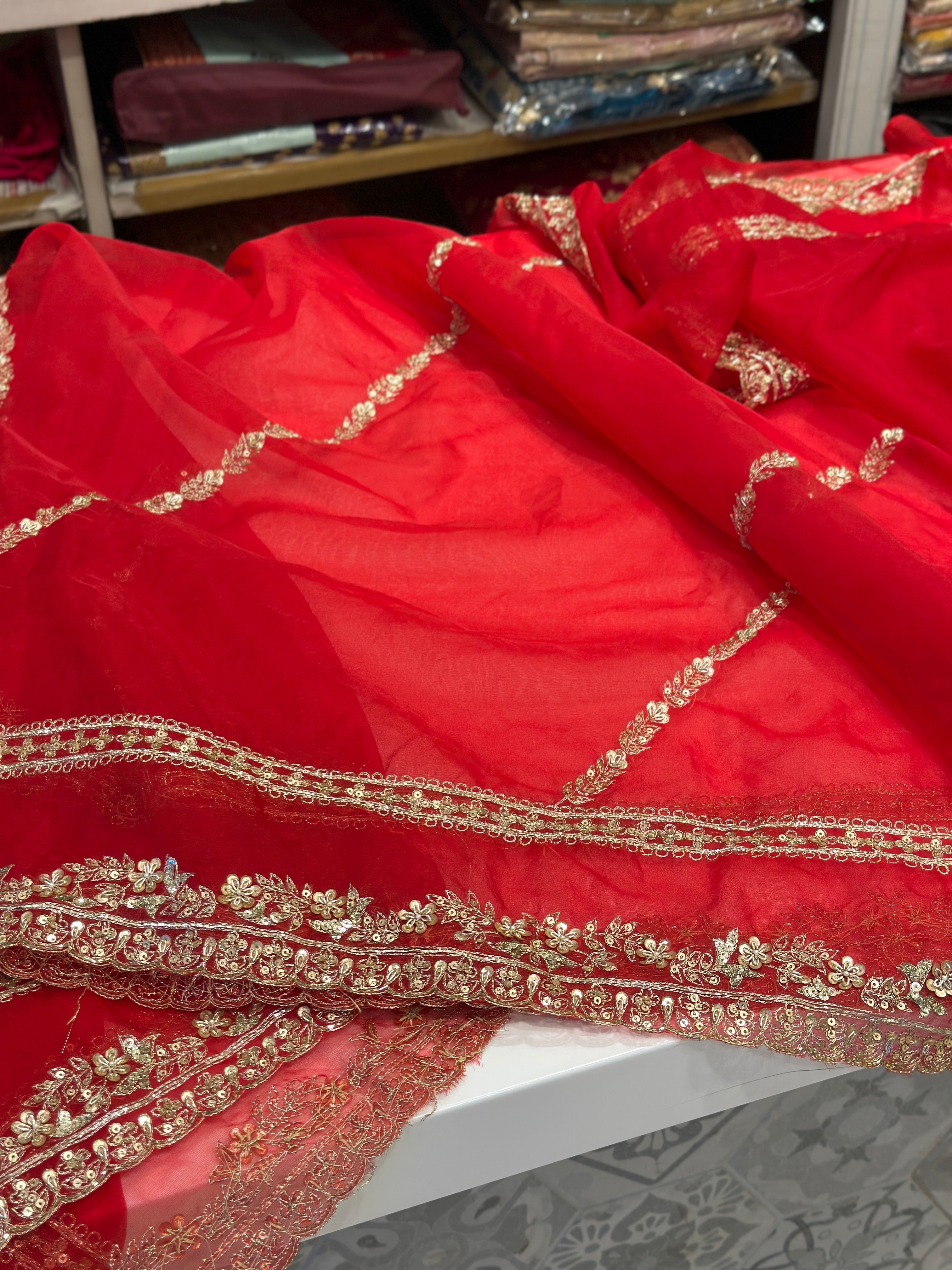 Red Organza Pita Saree