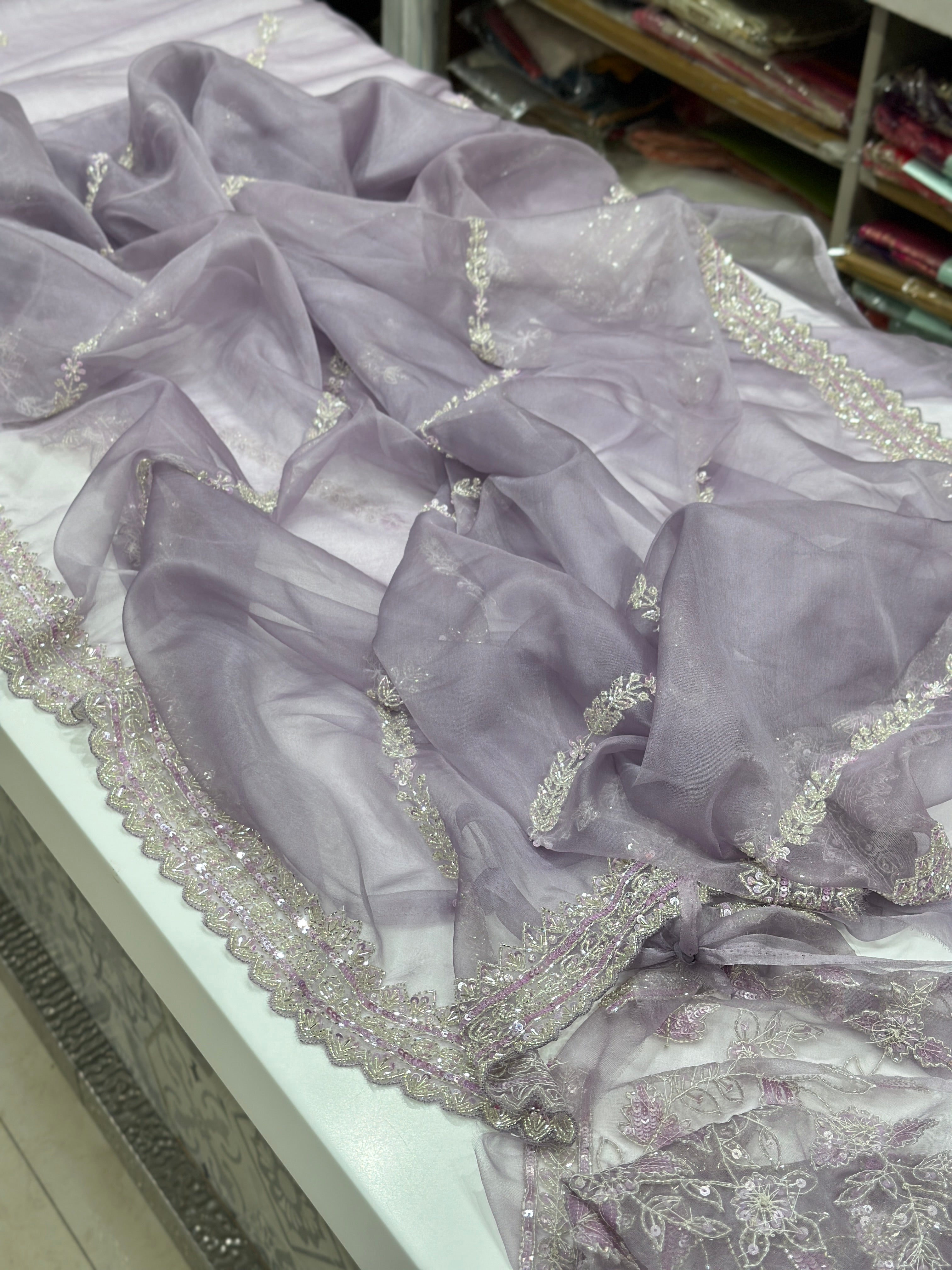 Lilac Organza Contemporary Saree with Heavy Blouse