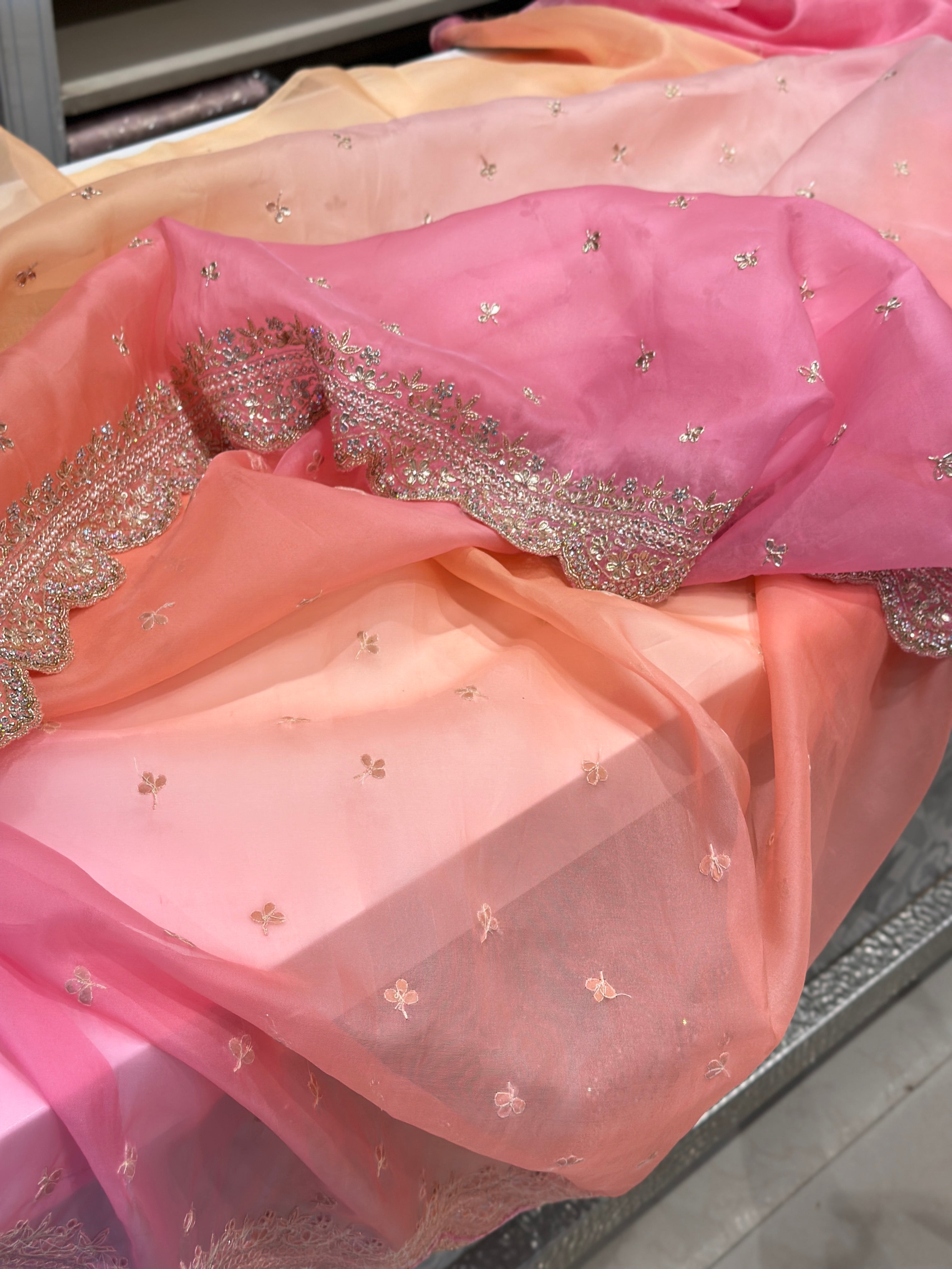 Shaded Pure Organza Saree Hand Embroidery Gota Zardosi