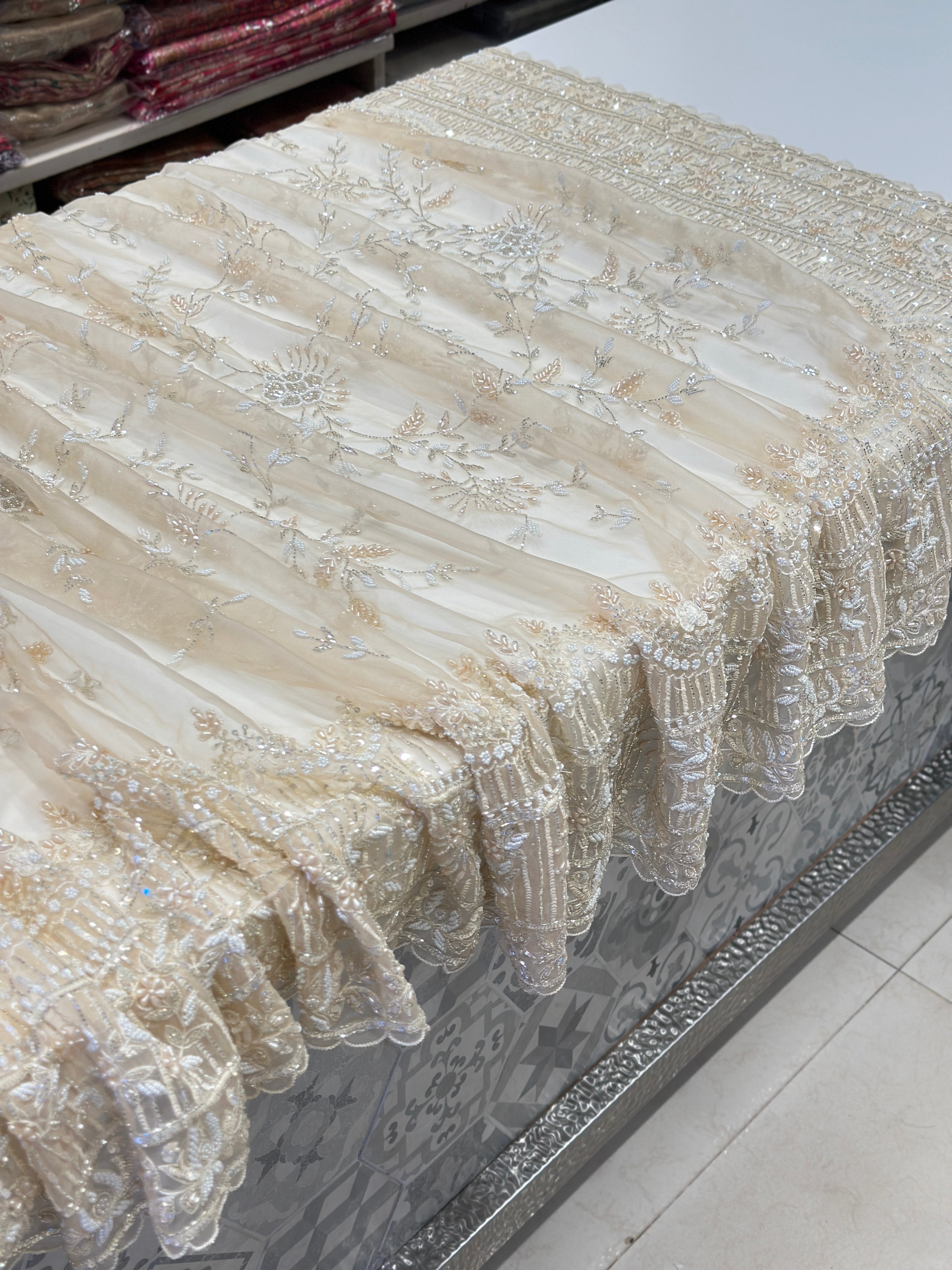 Beige Organza Embroidery Saree