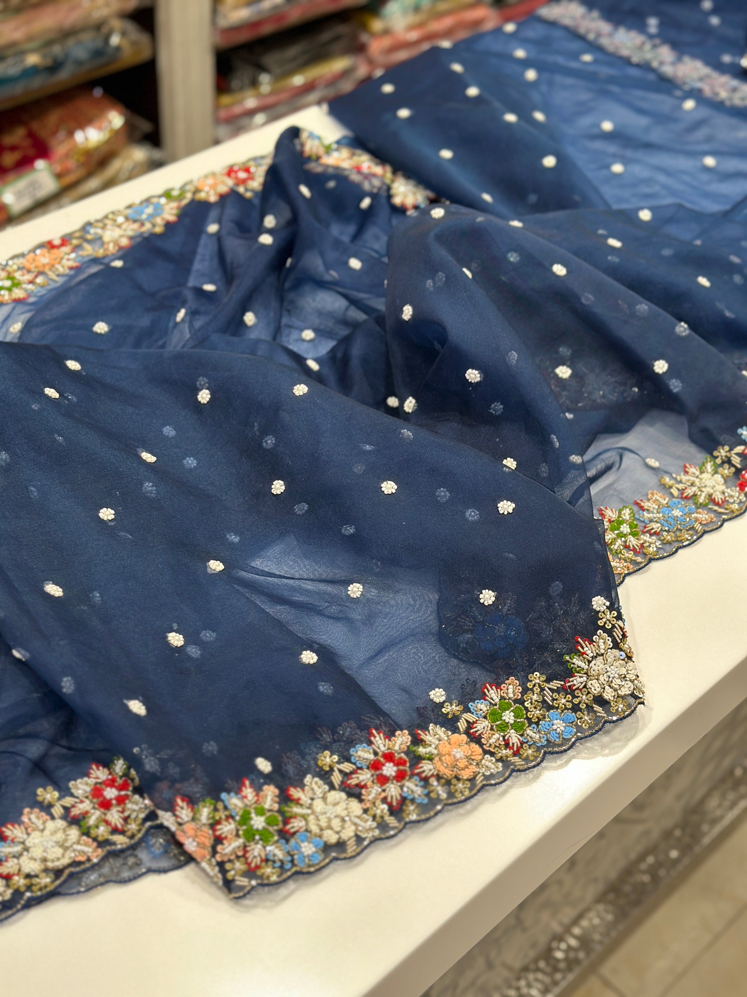 Navy Blue Zardosi Sequin Saree