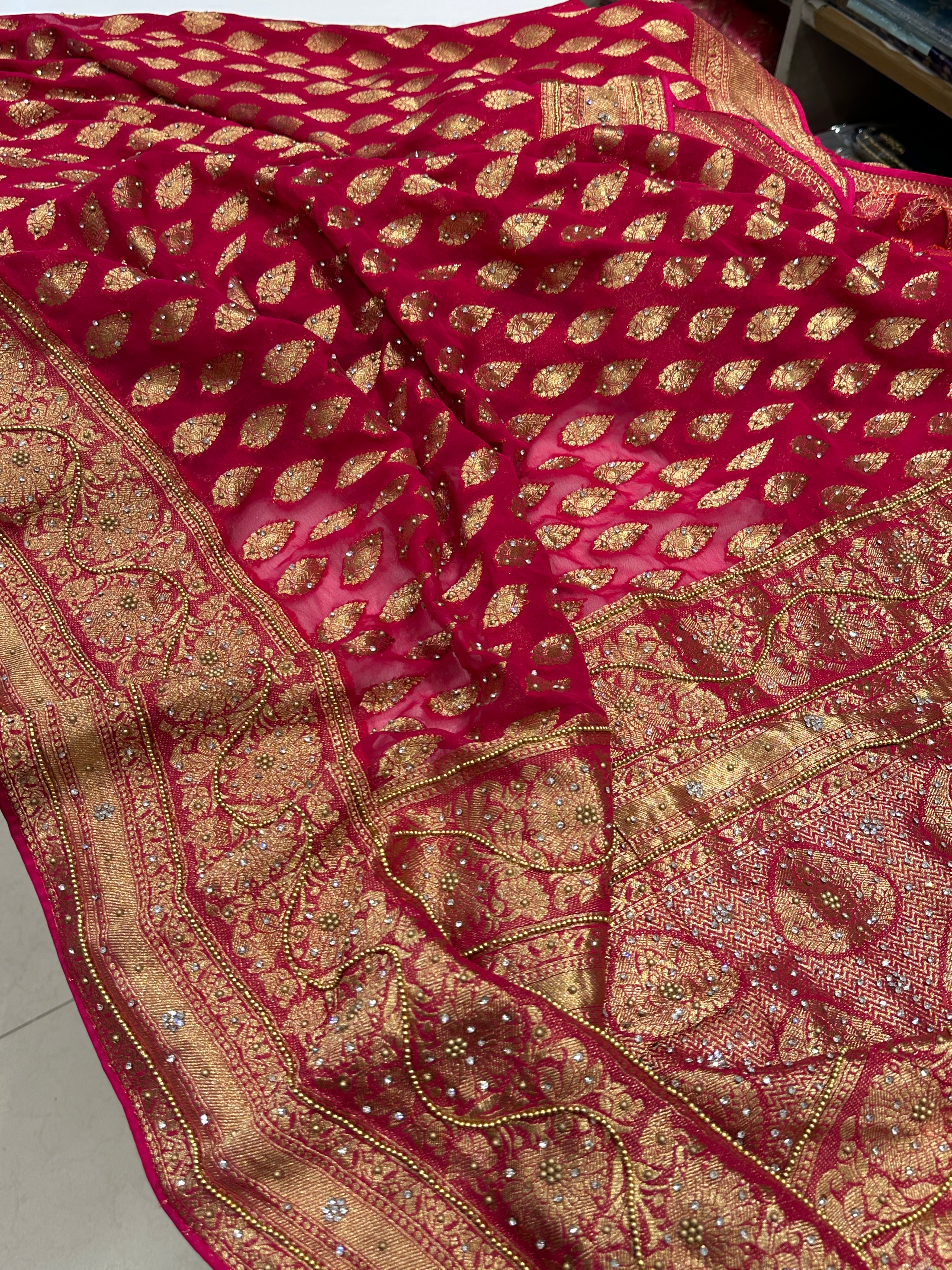 Rani Tilak Buttis Georgette Hand Embroidery Saree