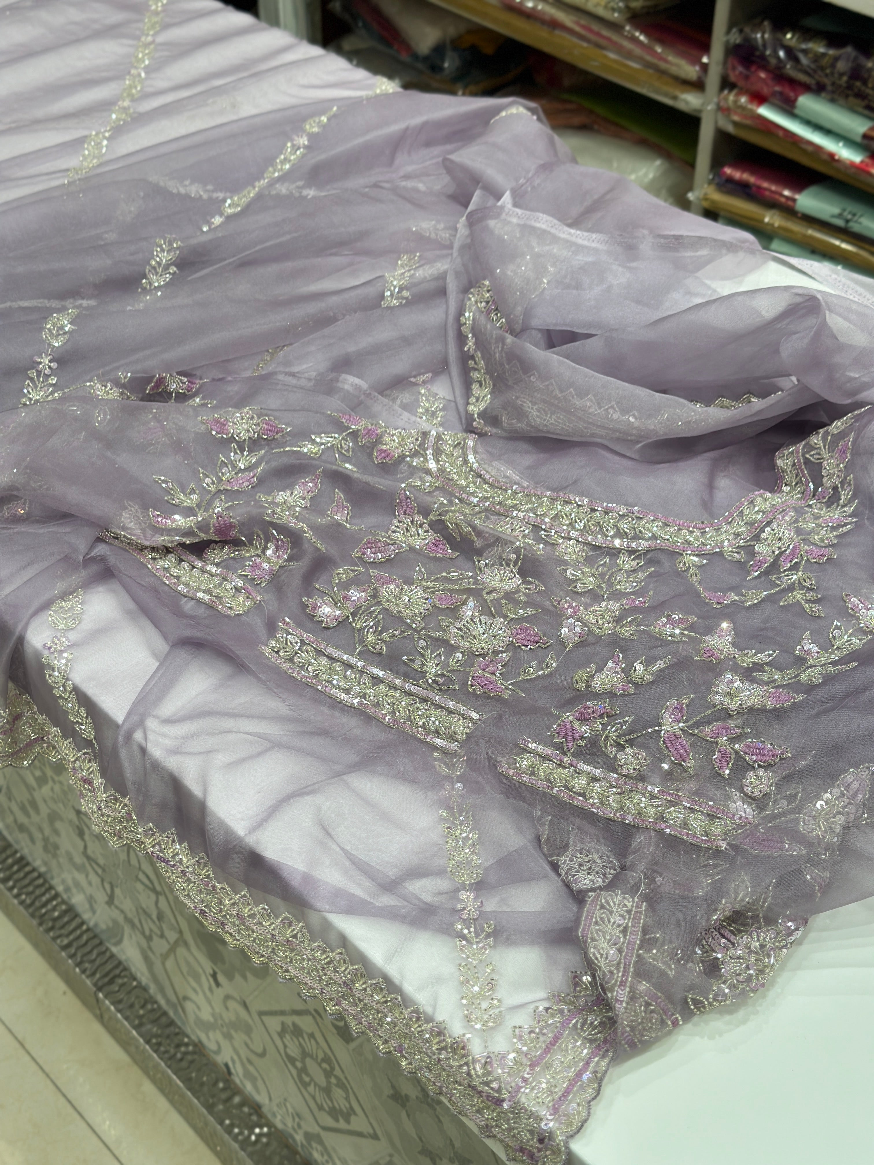 Lilac Organza Contemporary Saree with Heavy Blouse