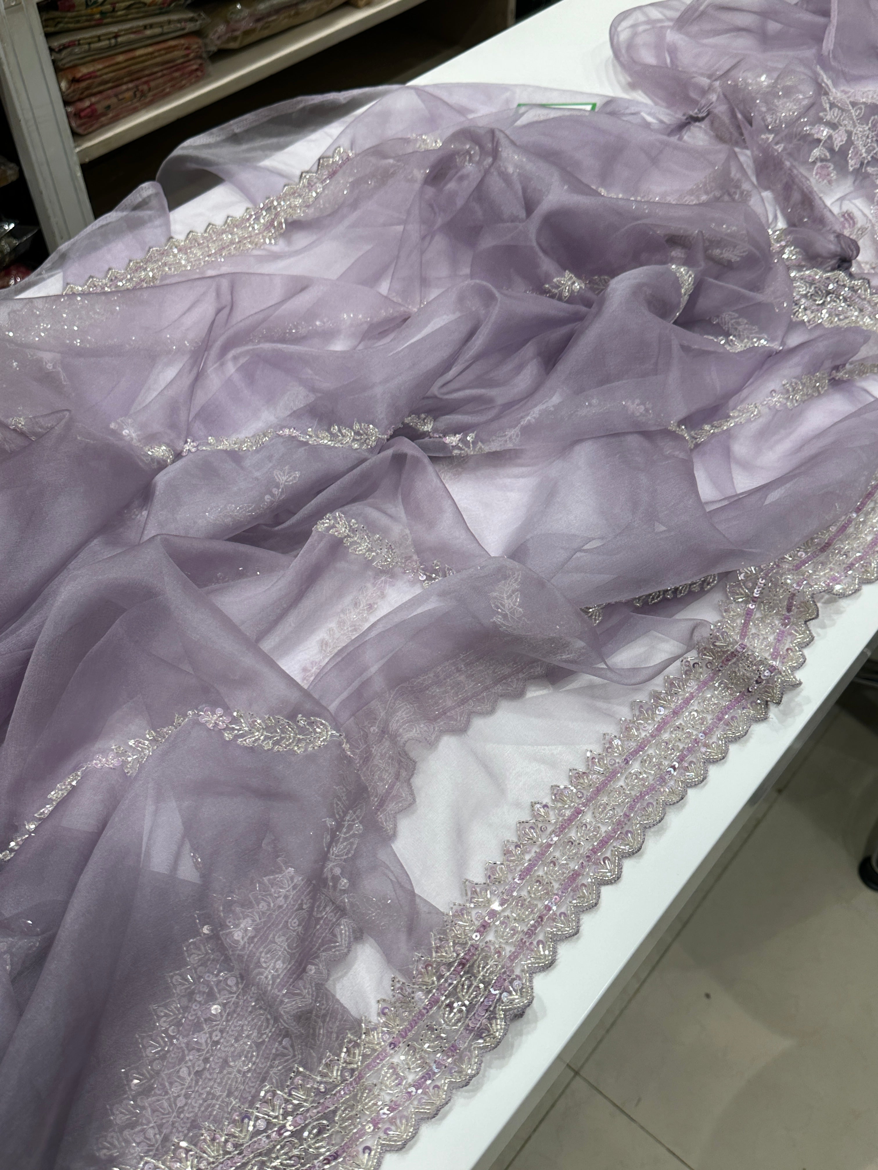 Lilac Organza Contemporary Saree with Heavy Blouse