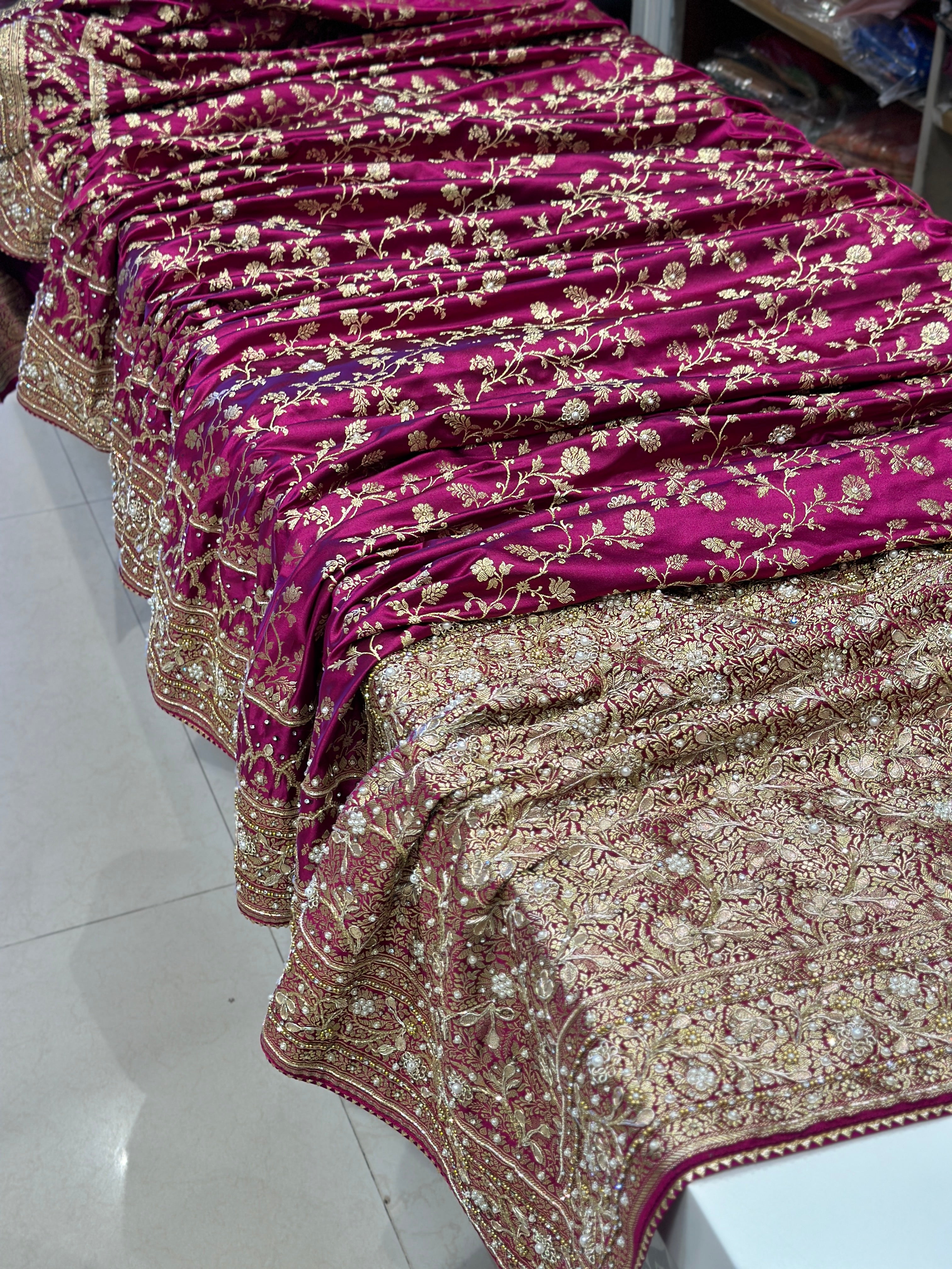 Wine Banarasi Skirt Border Hand Embroidery Saree