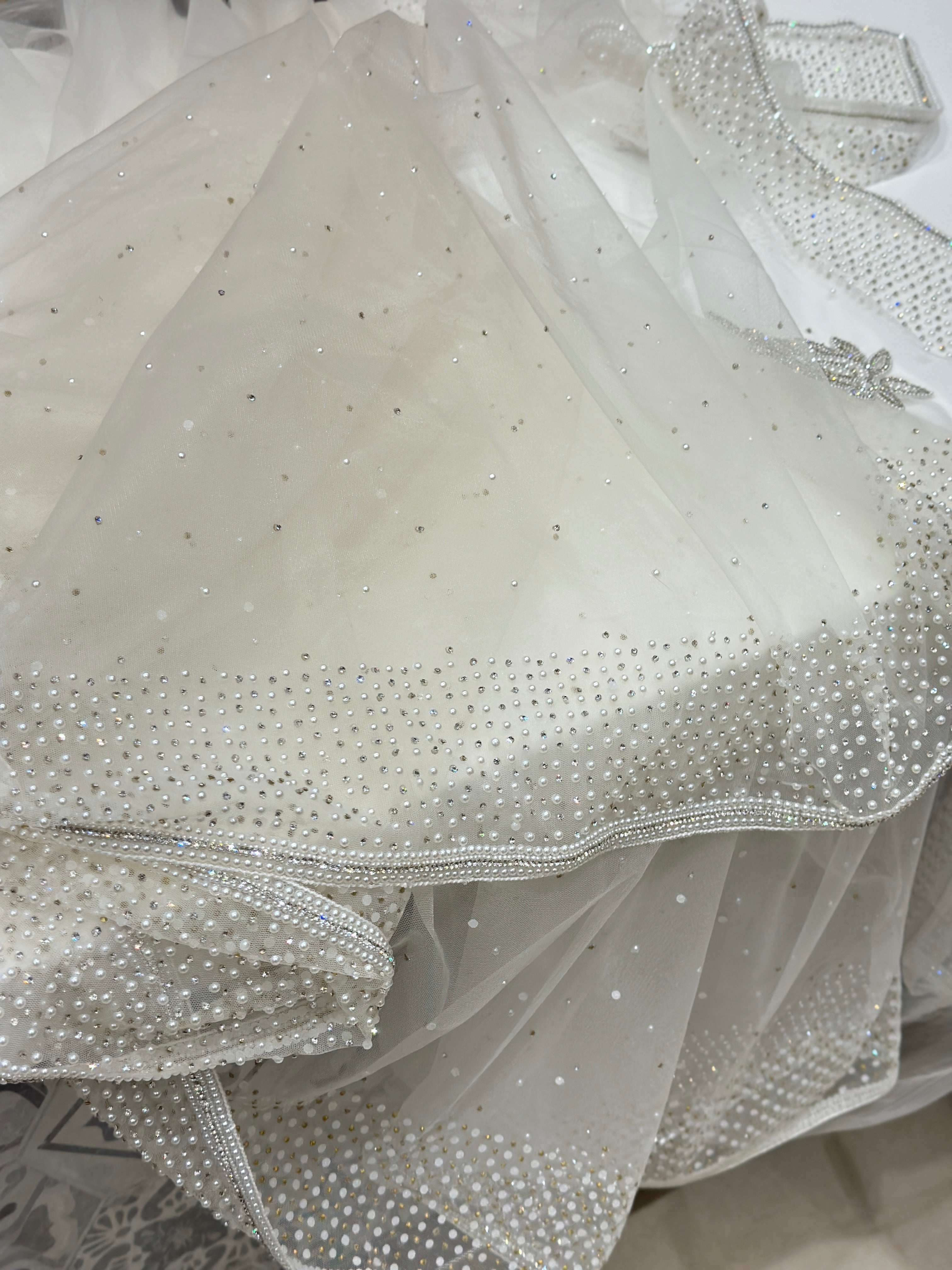 White Soft Net Stones and Motis Sarees