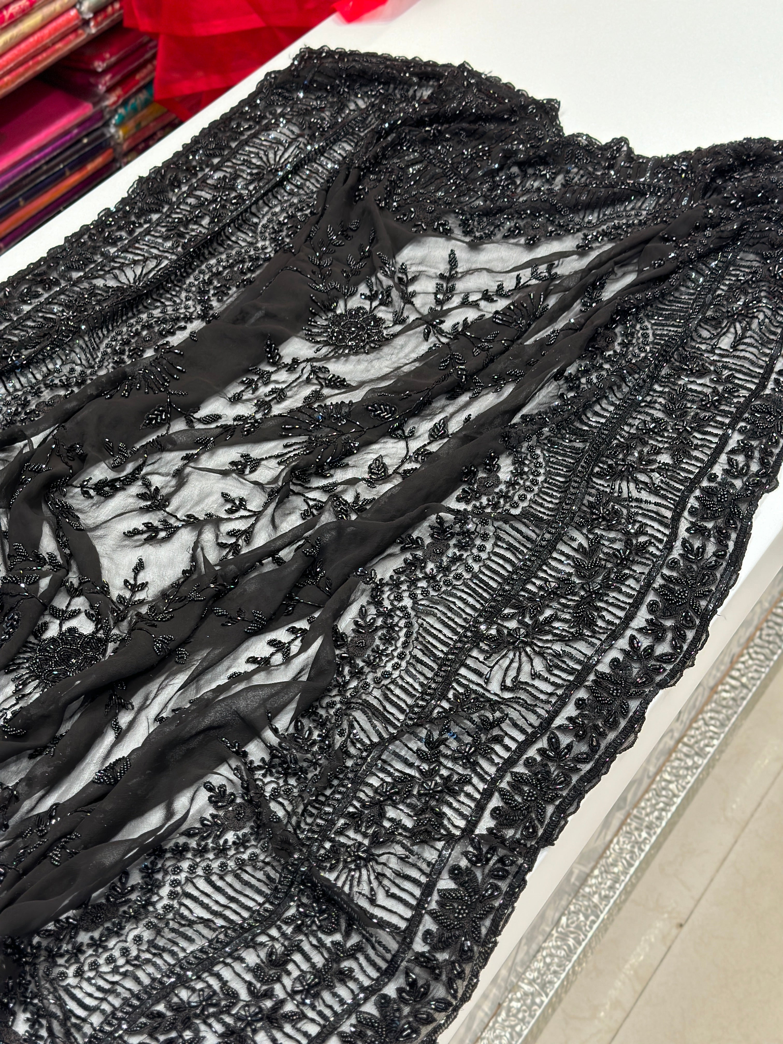 Black Georgette Hand Embroidery Saree