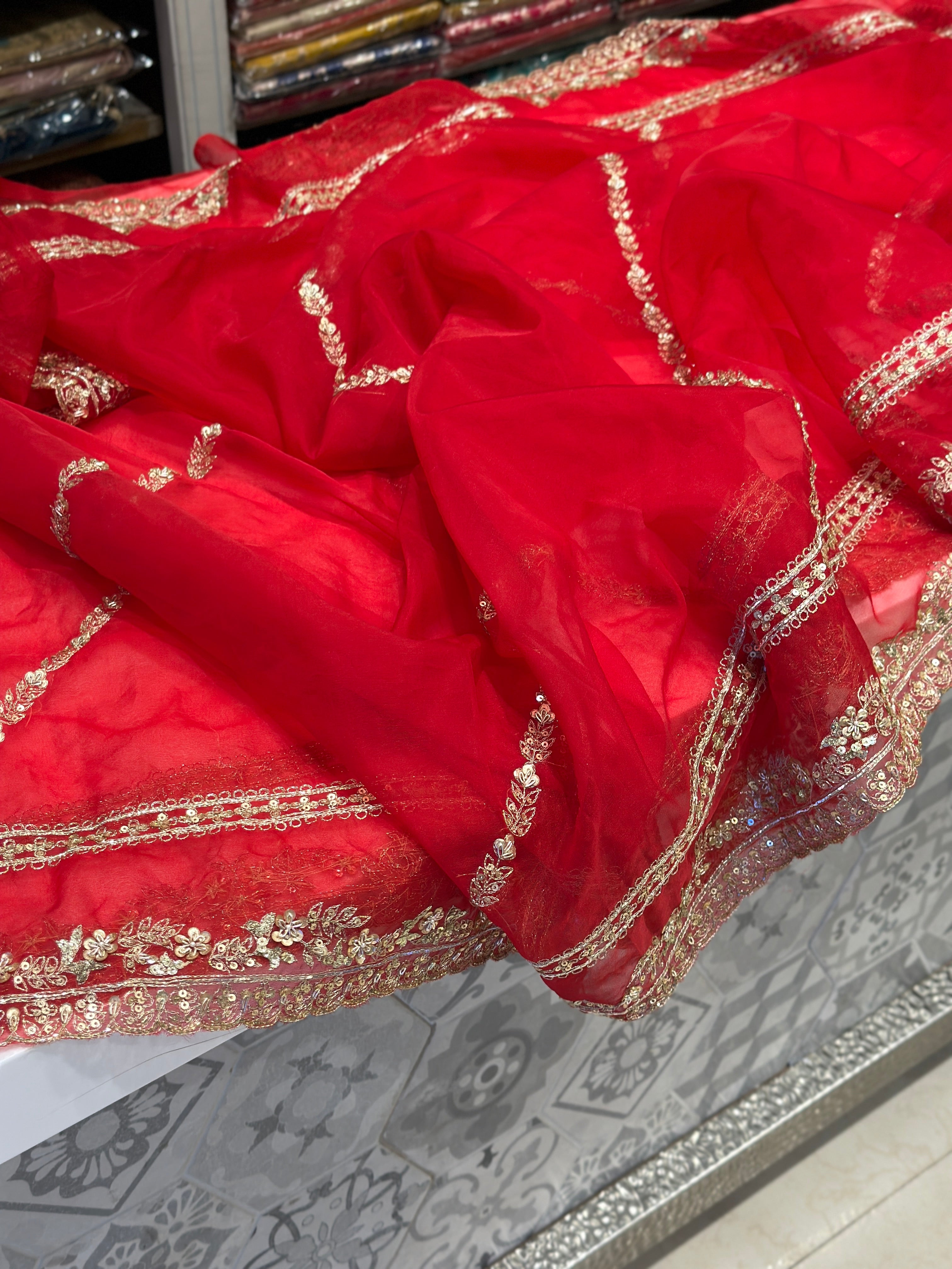 Red Organza Pita Saree