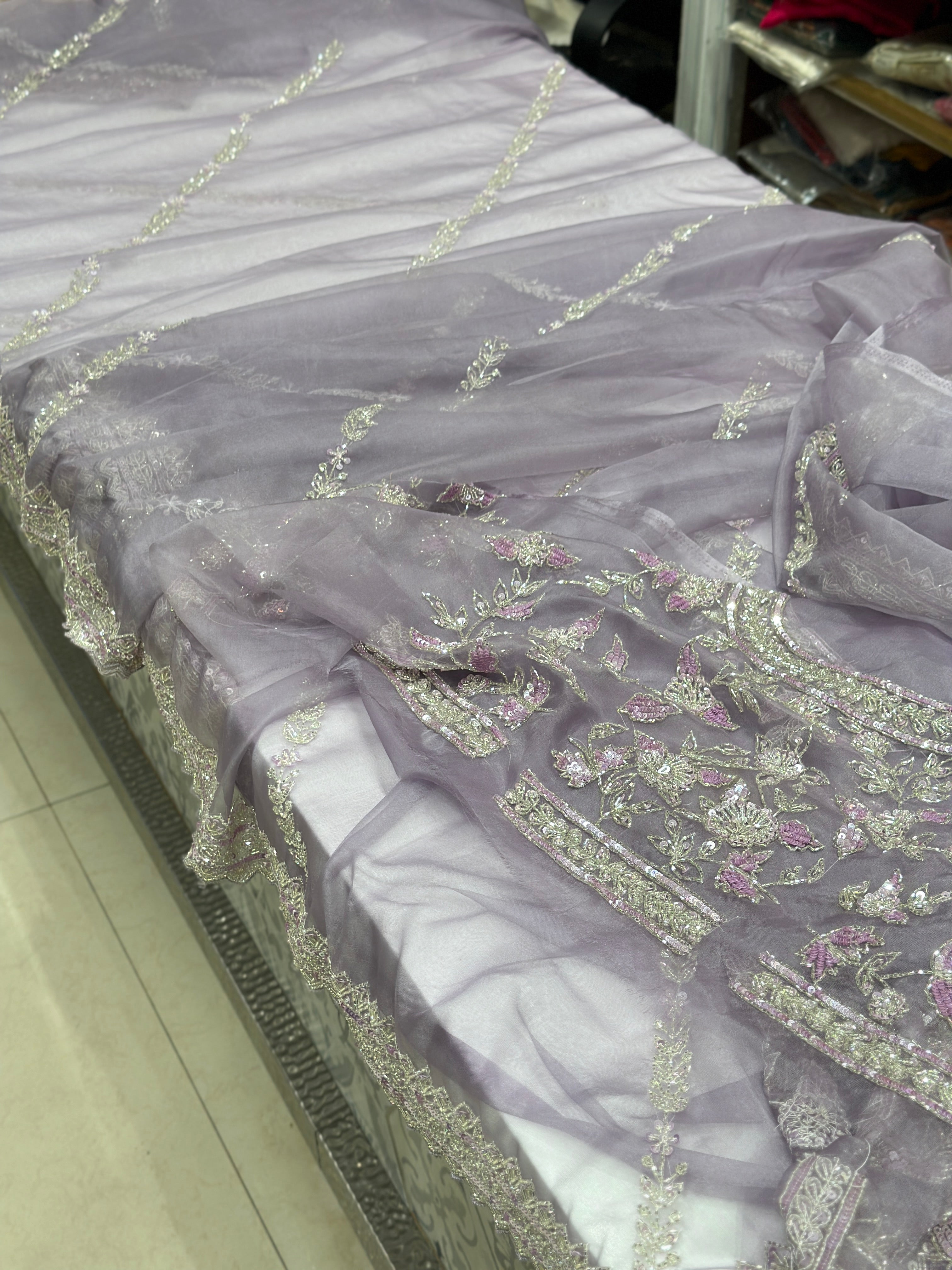 Lilac Organza Contemporary Saree with Heavy Blouse