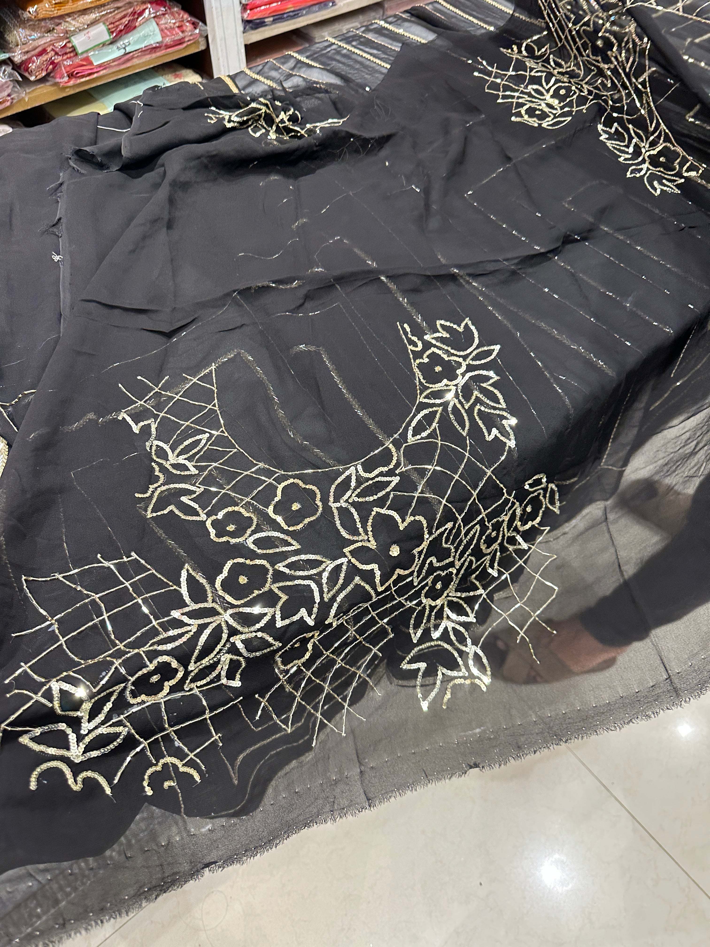 Black Georgette Embroidery Saree