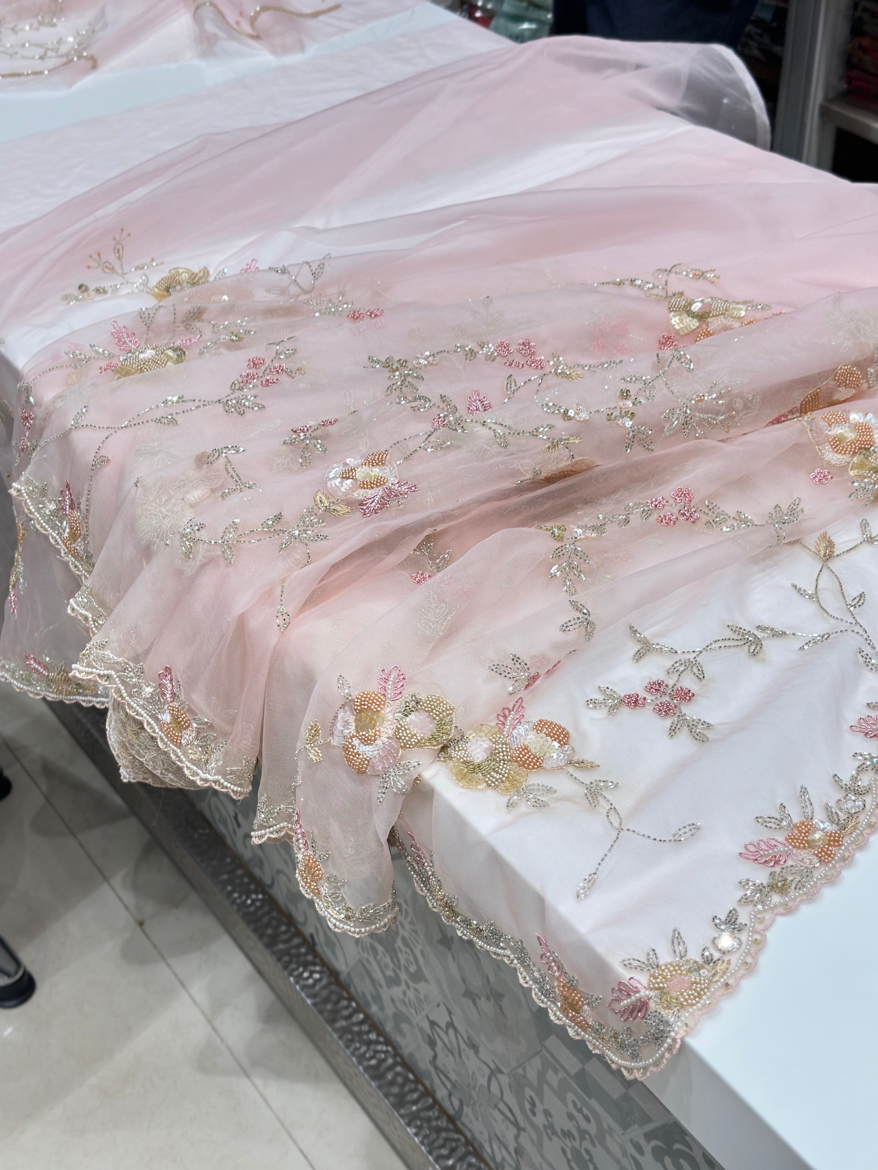 Pink Organza Multi Jaal Embroidery Saree