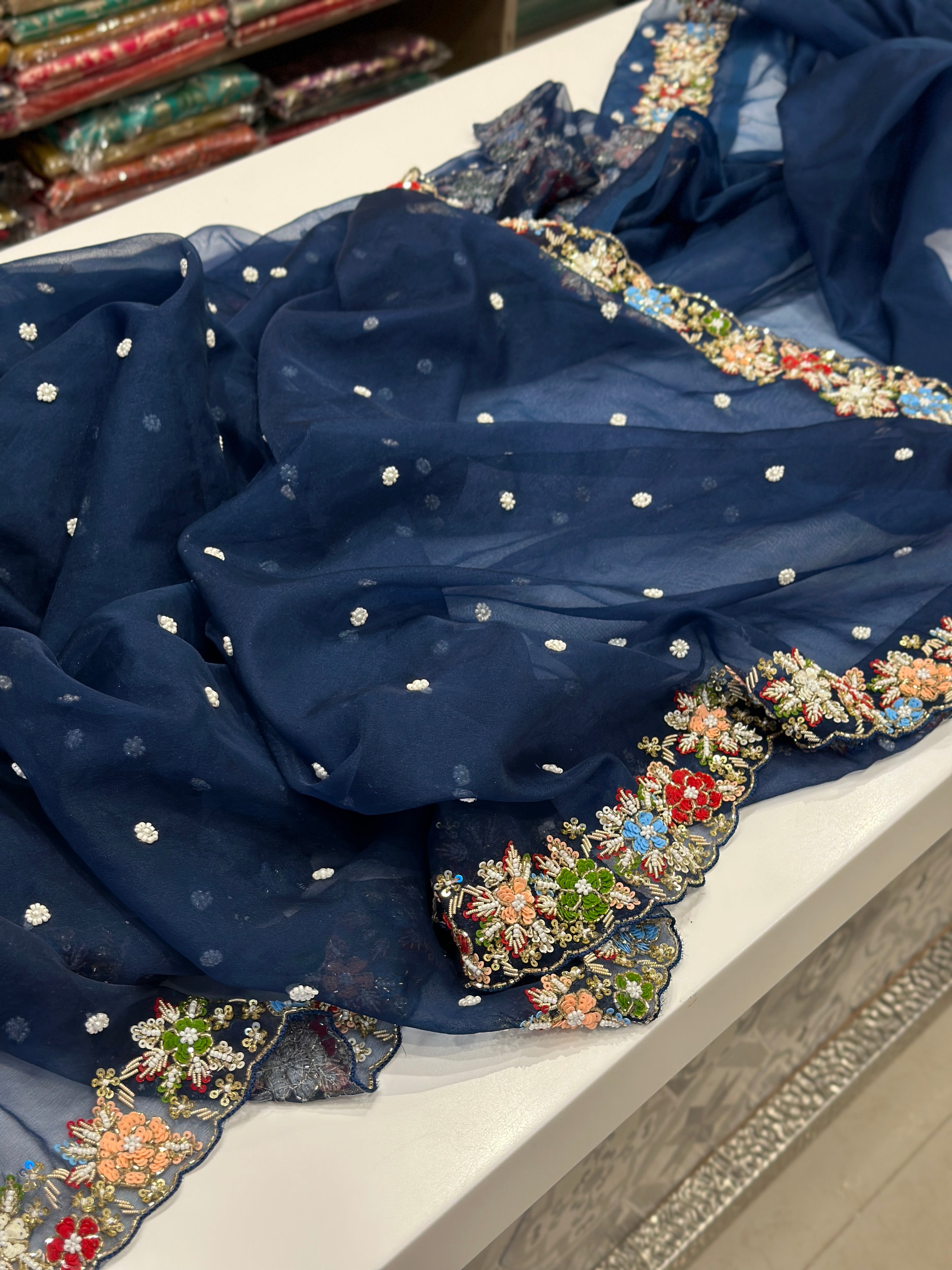 Navy Blue Zardosi Sequin Saree