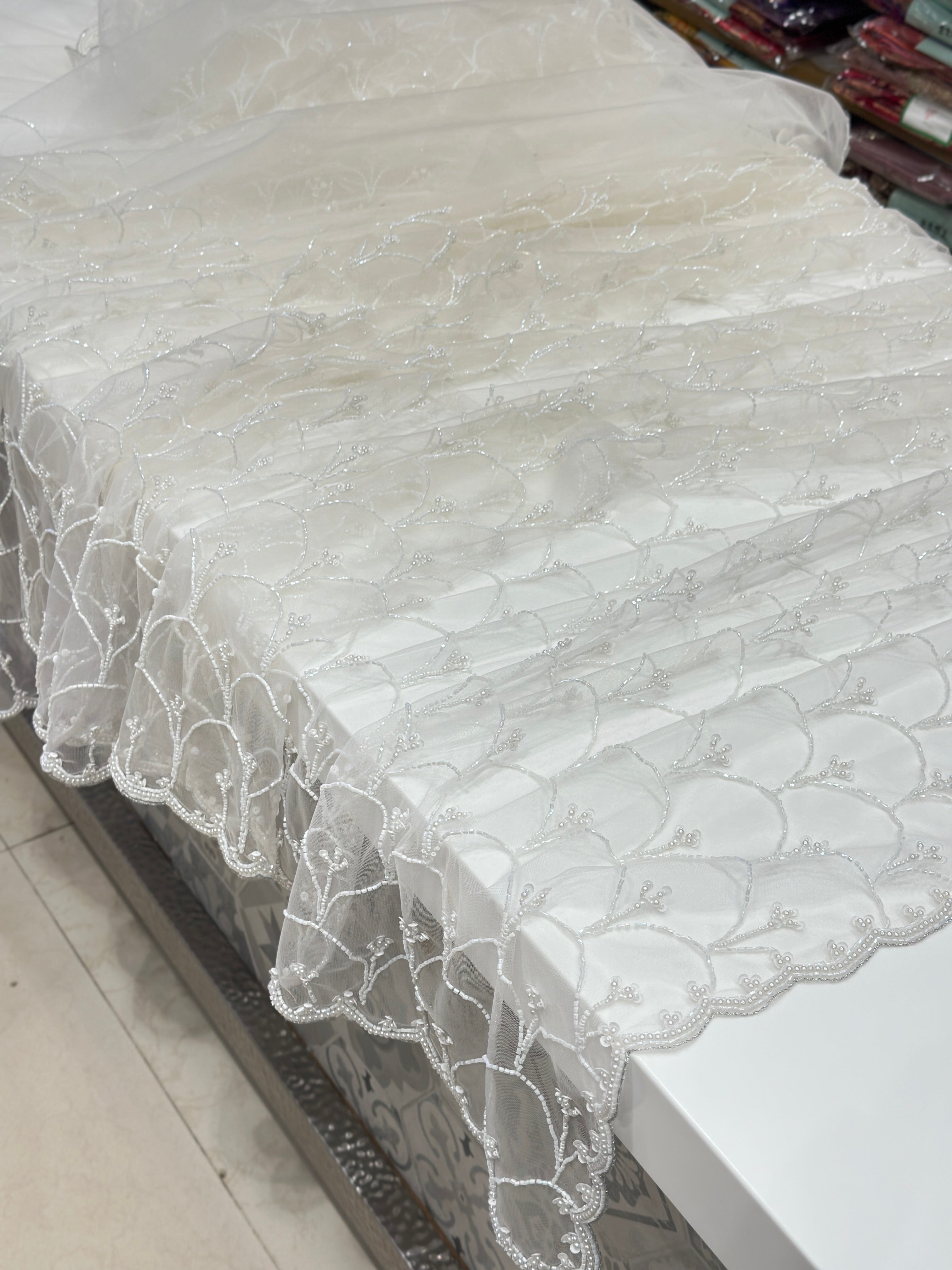 White on White Net Saree
