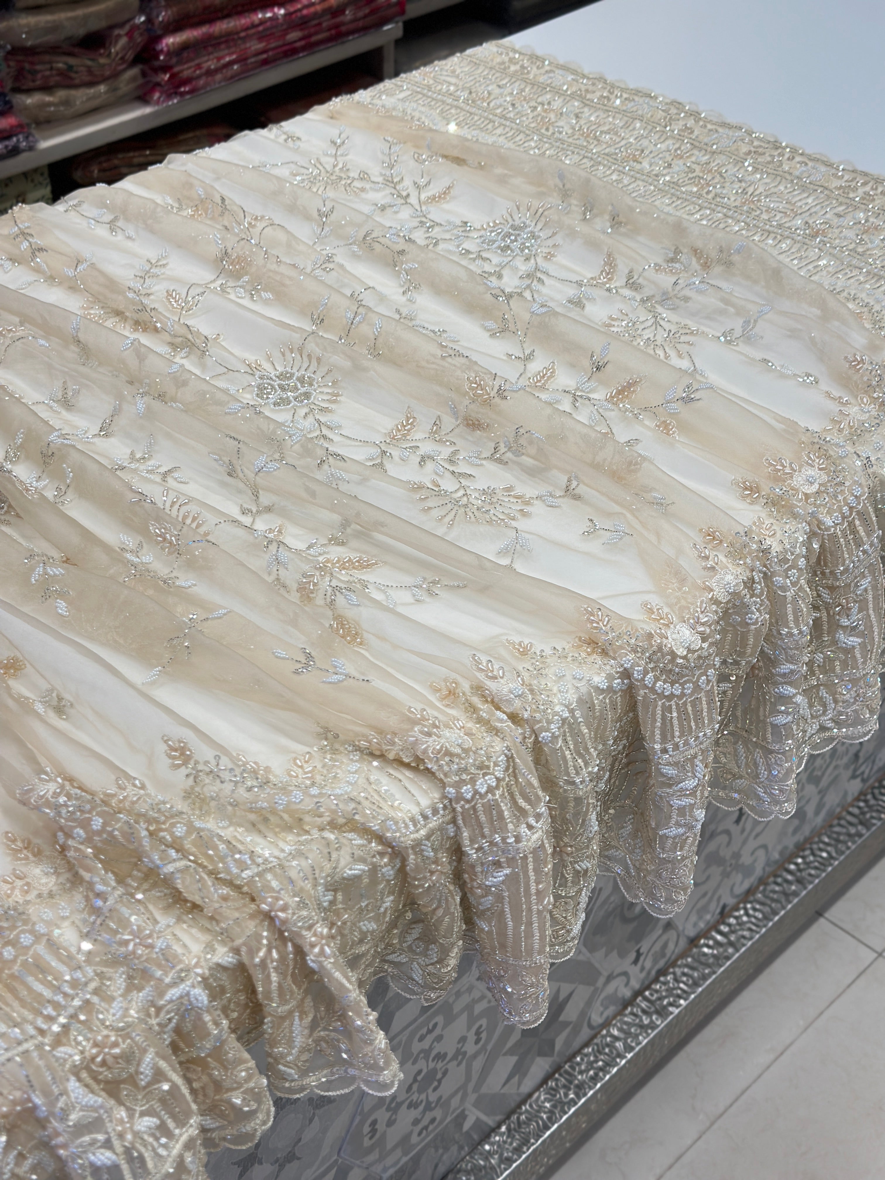 Beige Organza Embroidery Saree