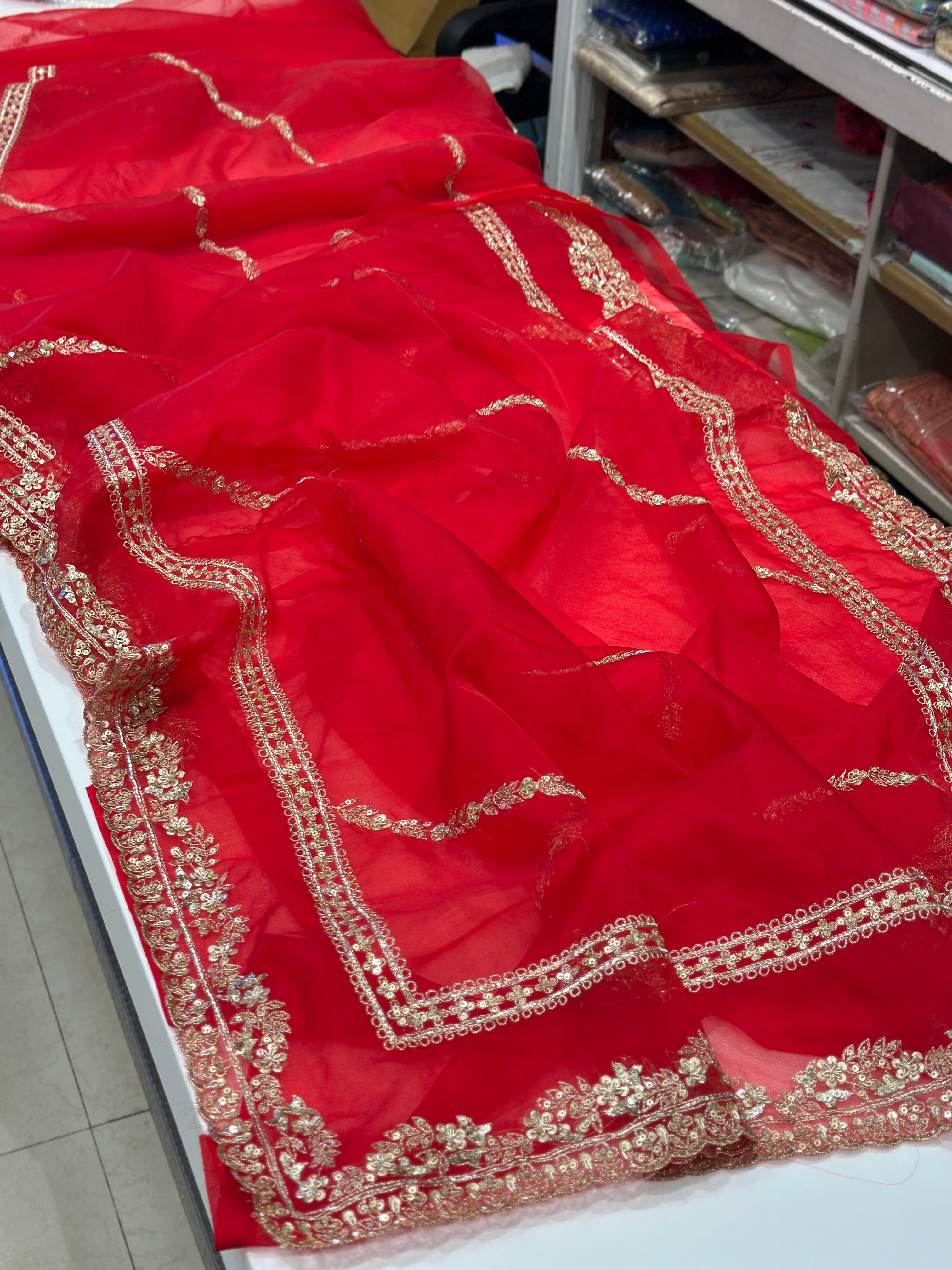 Red Organza Pita Saree