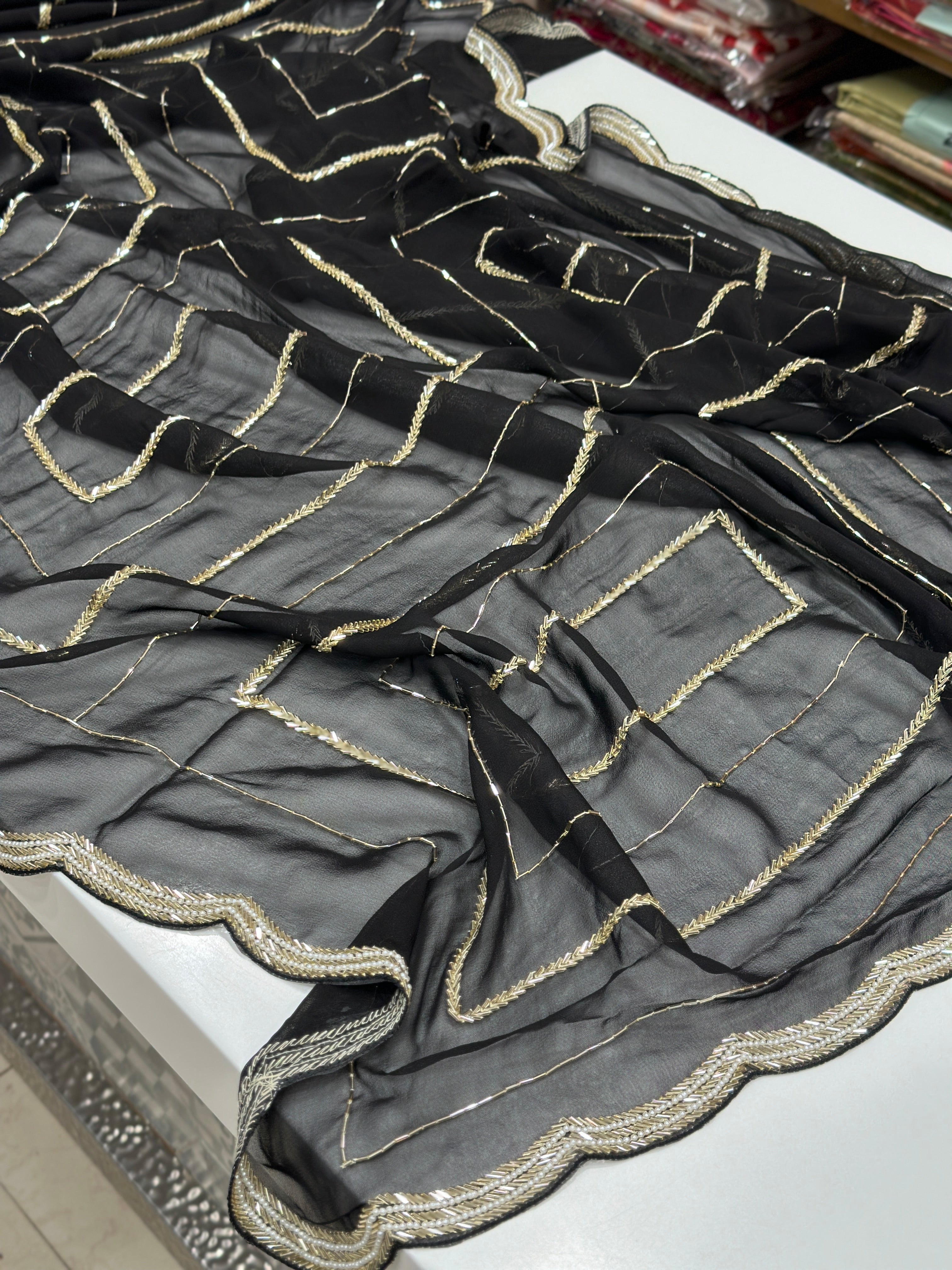 Black Georgette Embroidery Saree