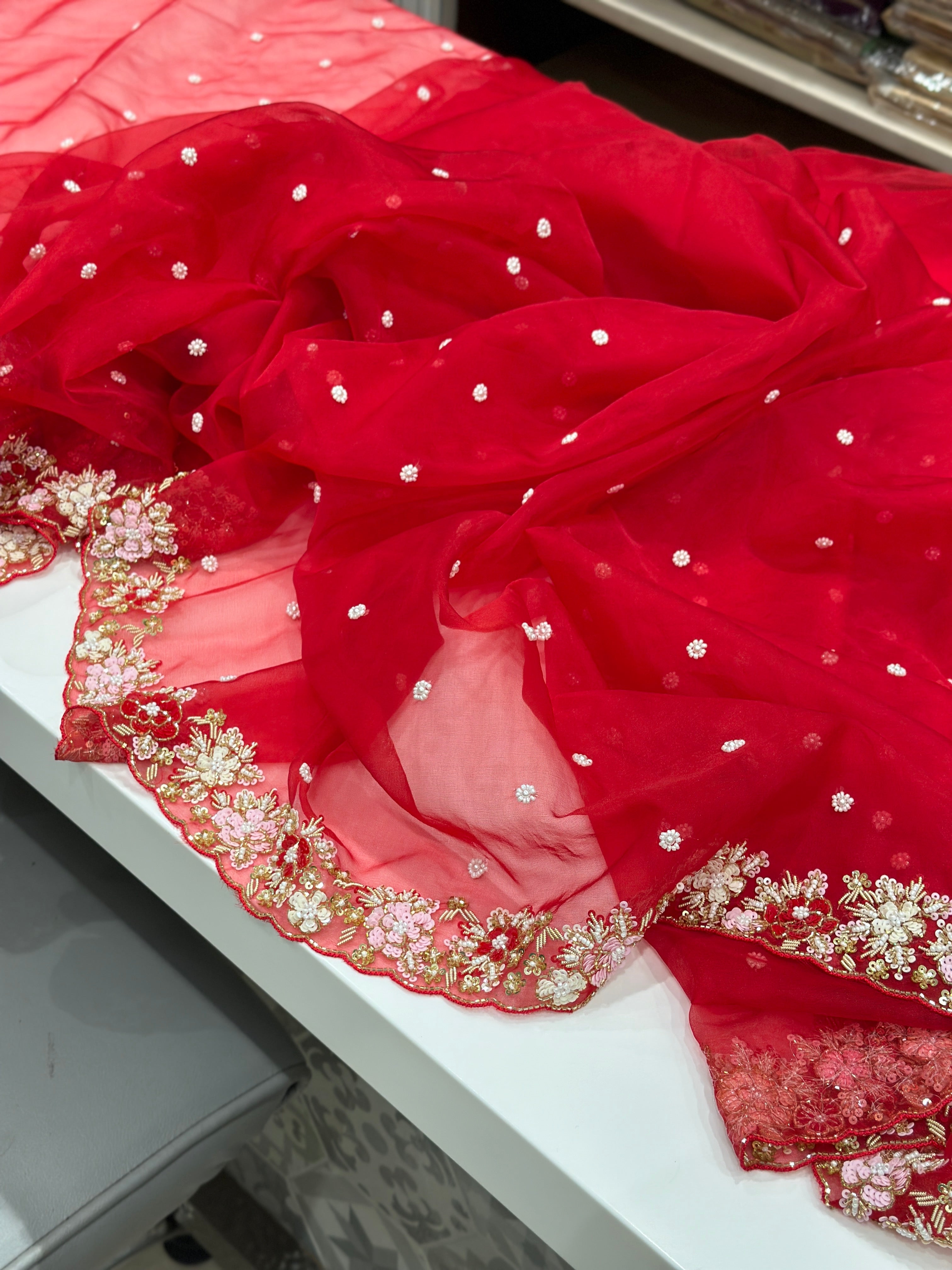 Red Zardosi Sequin Saree