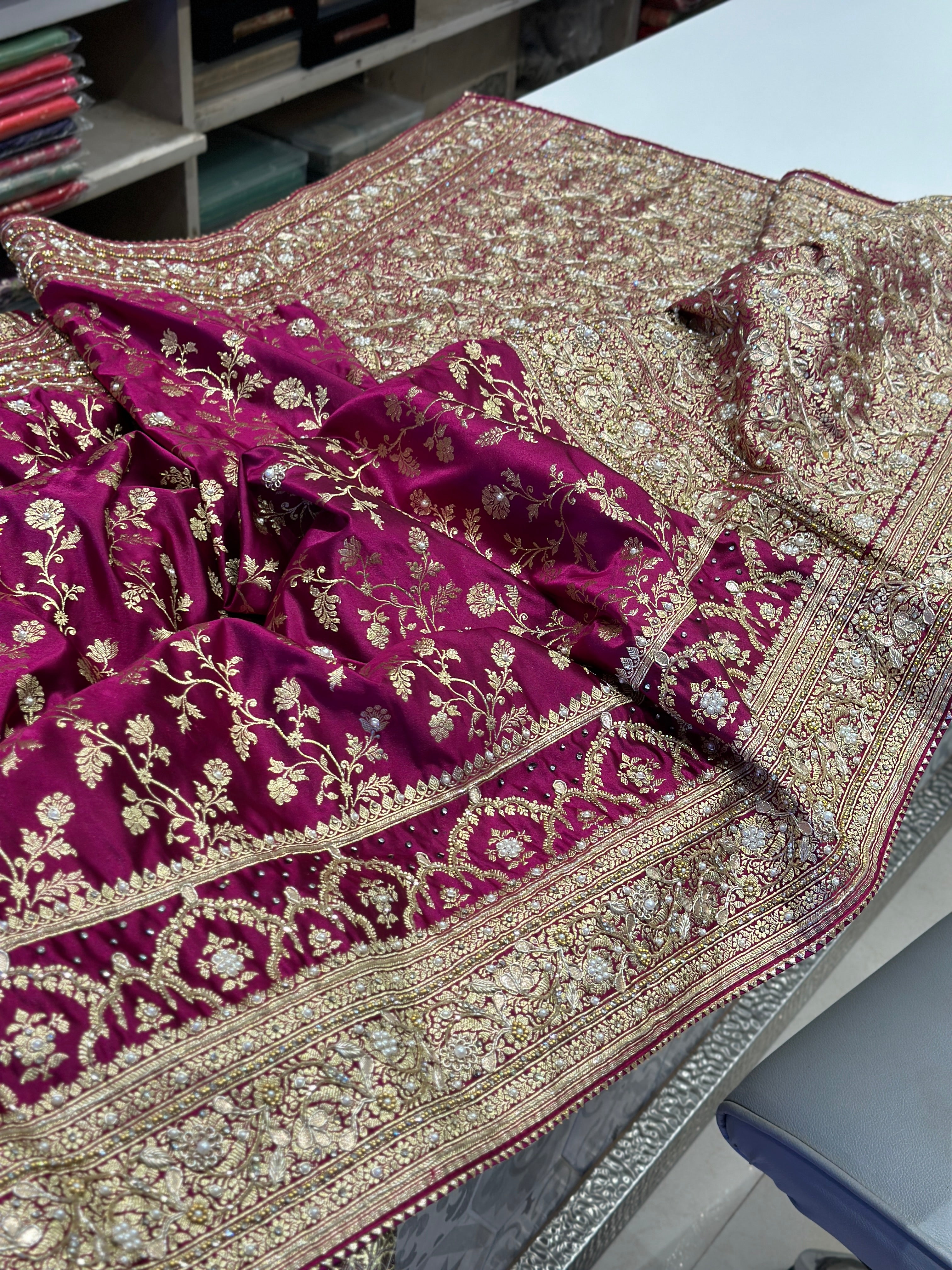 Wine Banarasi Skirt Border Hand Embroidery Saree