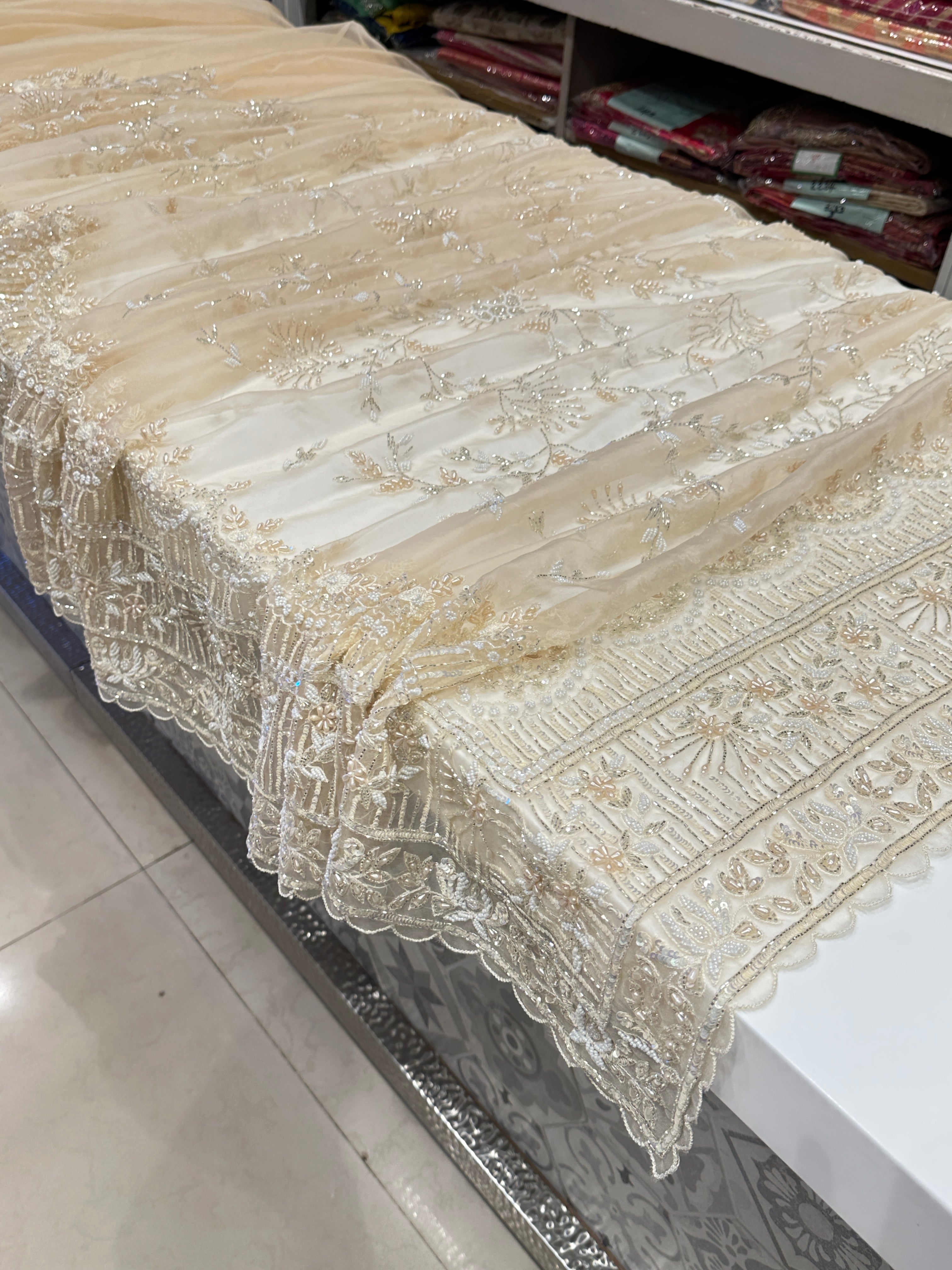 Beige Organza Embroidery Saree