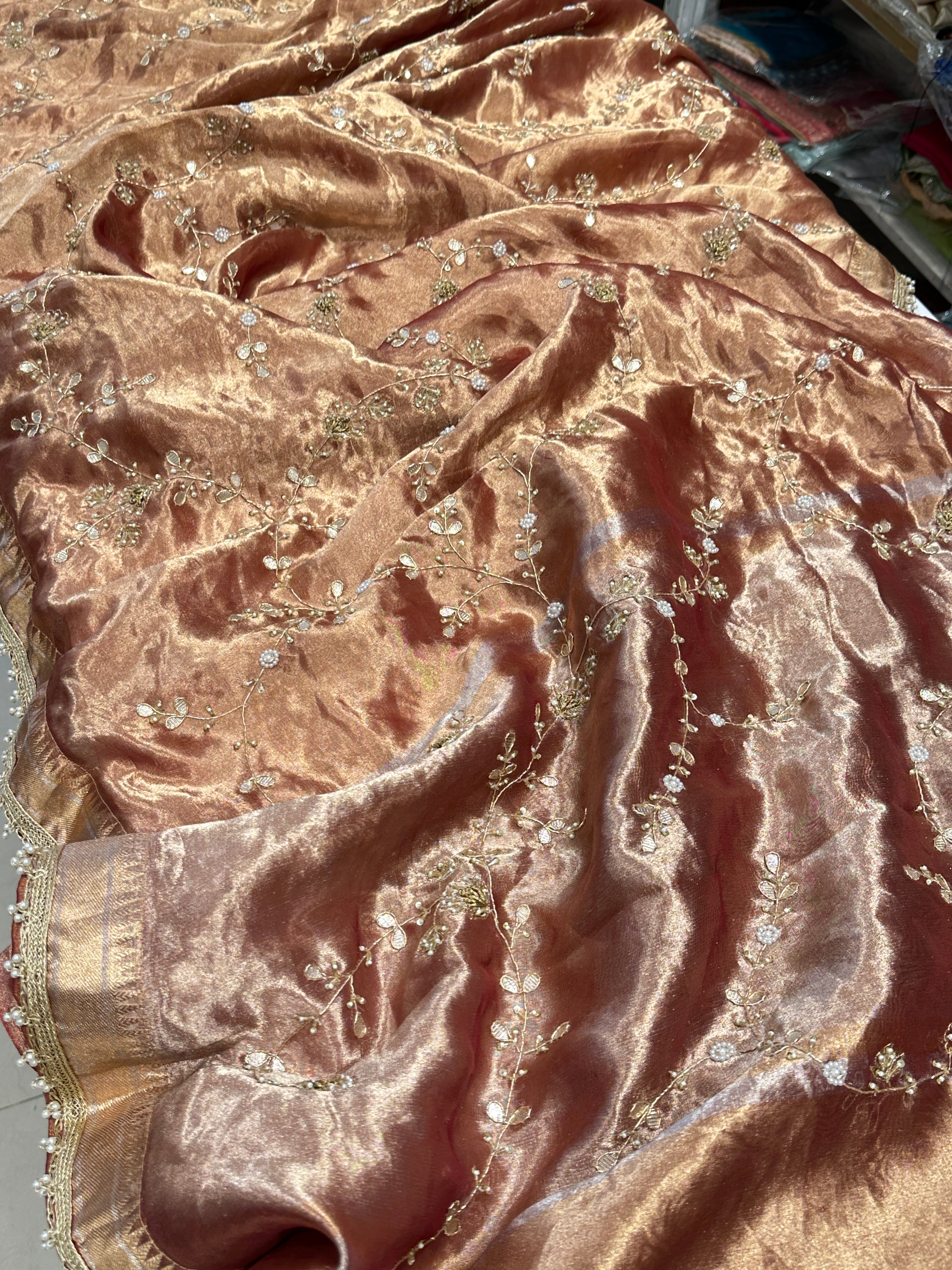 Metallic Red Tissue Zardosi Gotapatti Saree